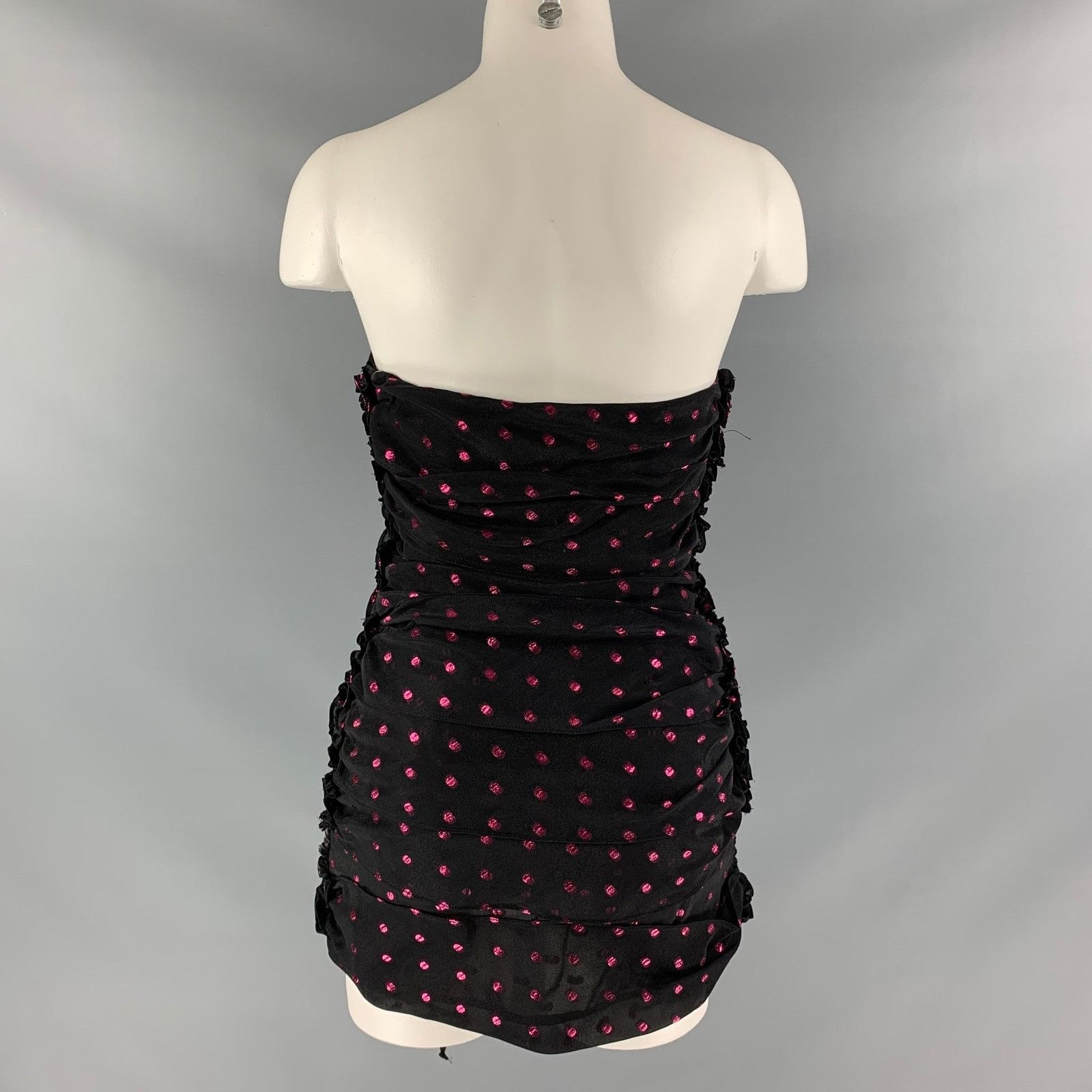 The Attico ATTICO 2 Black Raspberry Viscose Blend Dots Strapless Dress Size XS / US 0-2 / IT 36-38 - 3 Thumbnail