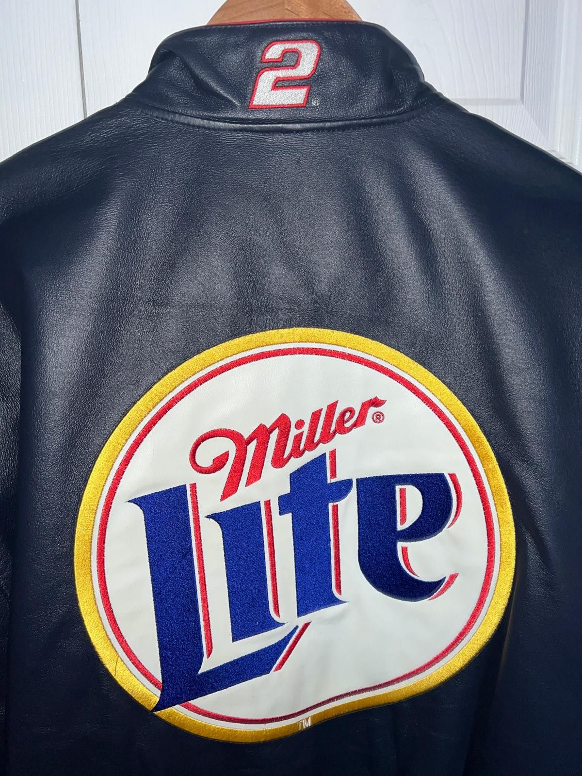 Chase Authentics Miller Lite Vintage NASCAR Navy Leather Jacket Size US L / EU 52-54 / 3 - 4 Thumbnail