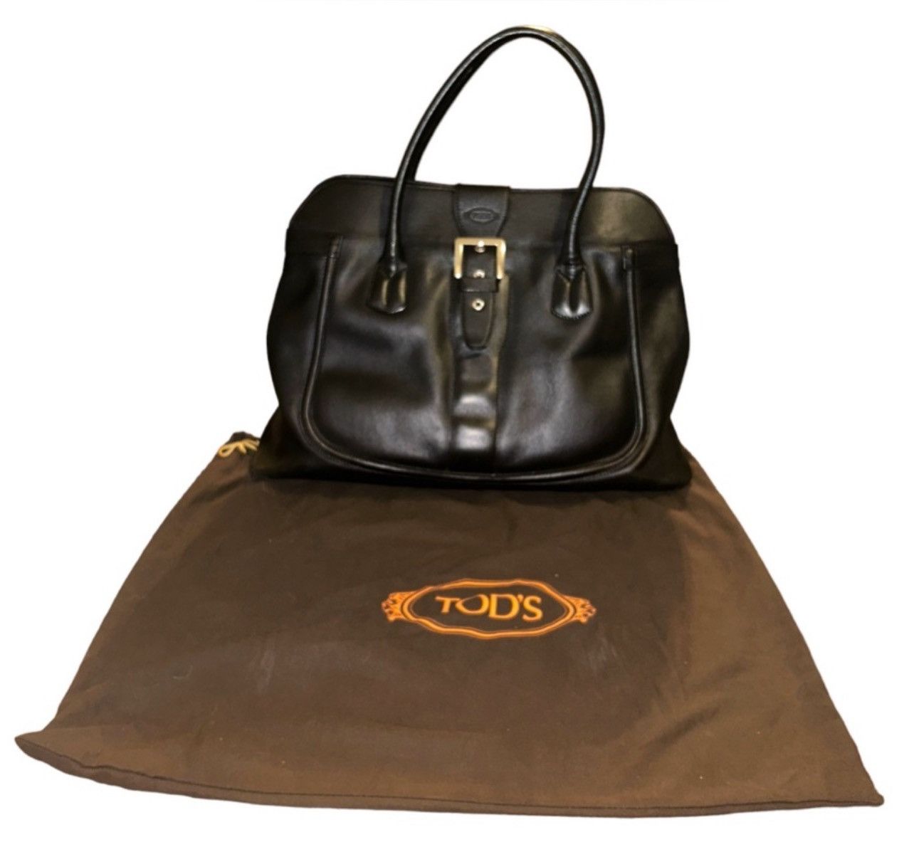 Tod's Tod's Vintage Black Leather Weekender Shoulder Bag W/ Duster Size ONE SIZE - 3 Thumbnail