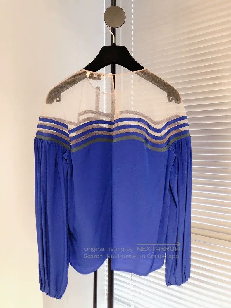 Fendi Fendi Royal Blue Lantern Sleeve Silk Mixed Top Size XS / US 0-2 / IT 36-38 - 2 Thumbnail
