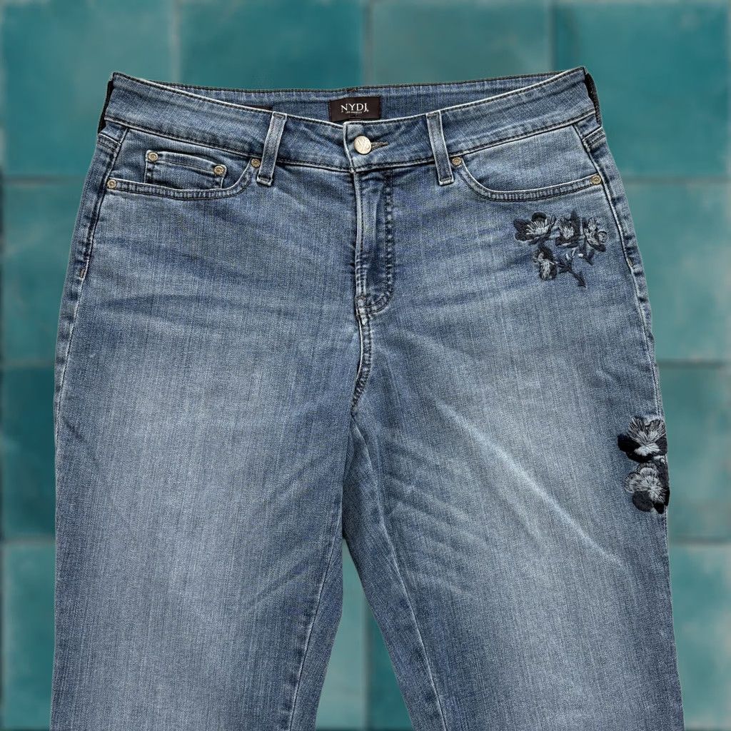 NYDJ NYDJ Jeans Womens 10 Blue Boyfriend Fit Floral Embroidered Mid Rise Lift Tuck Jeans Size 32" / US 10 / IT 46 - 1 Thumbnail