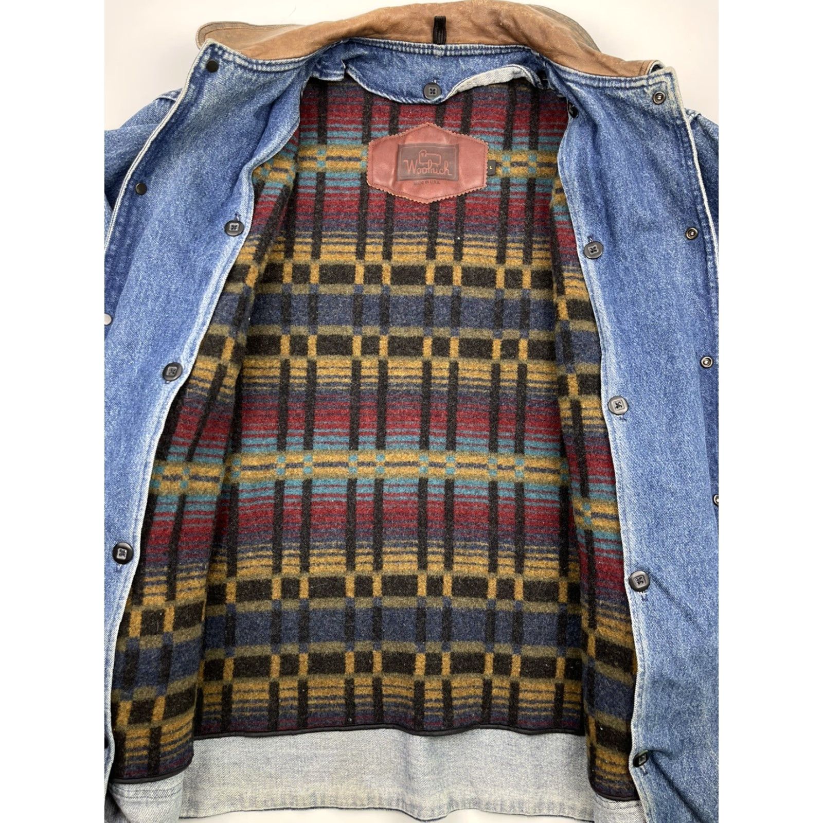 Vintage VINTAGE Woolrich Wool Lined Denim Chore Coat Jacket Aztec Southwest L Made in USA Mens Size US L / EU 52-54 / 3 - 3 Thumbnail