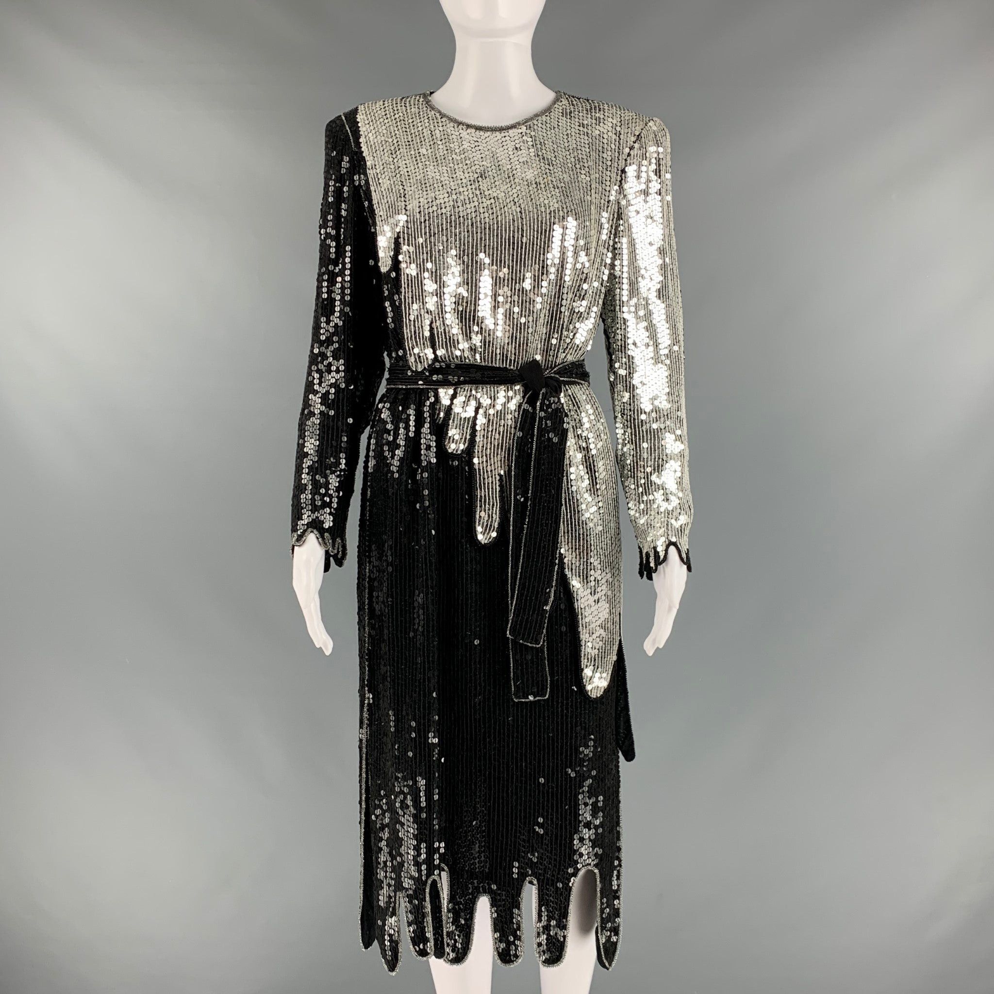 image of Black Silver Sequined Shift Dress, Women's (Size Small)