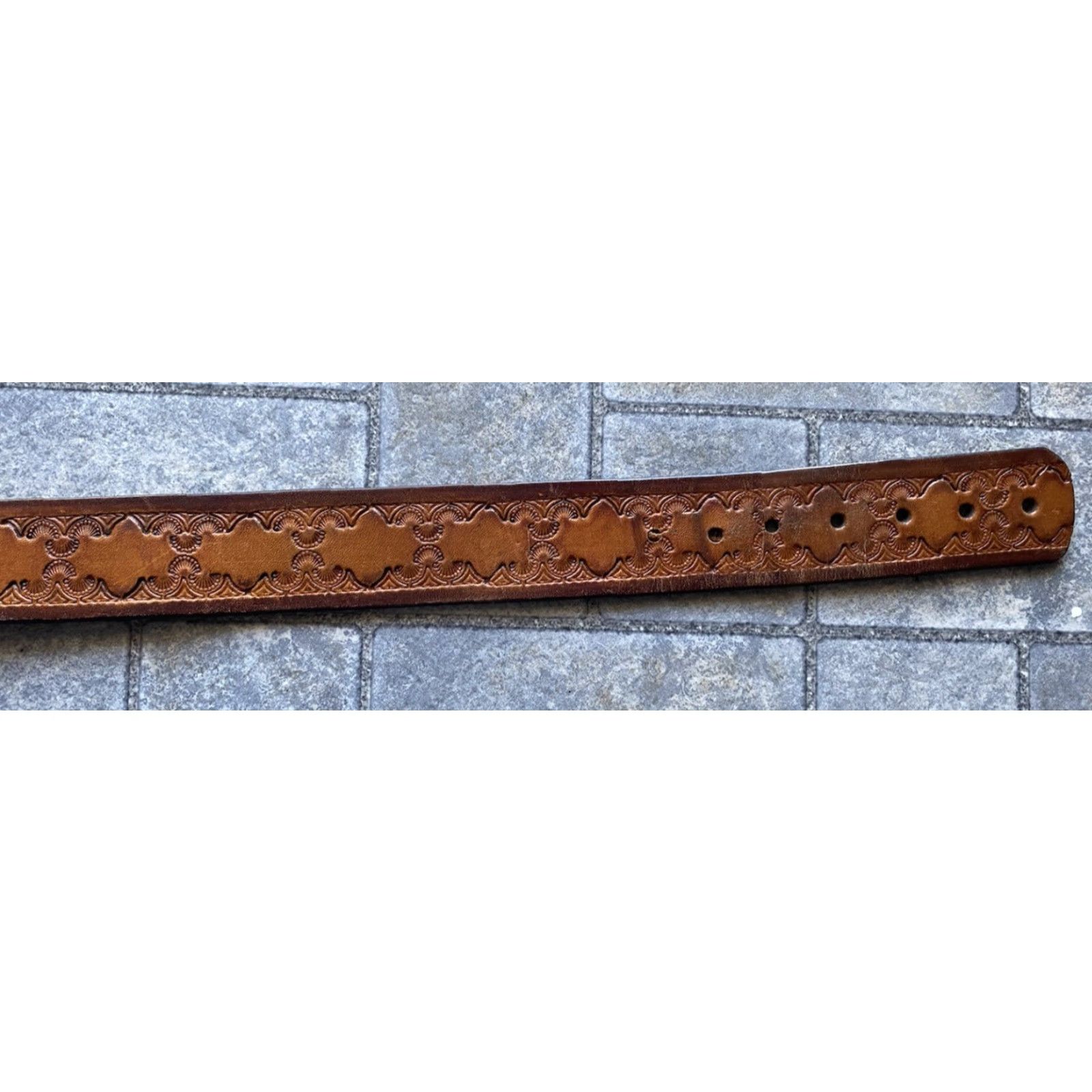 Vintage VINTAGE Kawasaki Leather Belt Embossed Brown Mens Size 30 VTG Belt Leather Motorcycle Western Men Brown 30 Kawasaki Size 30 - 4 Thumbnail