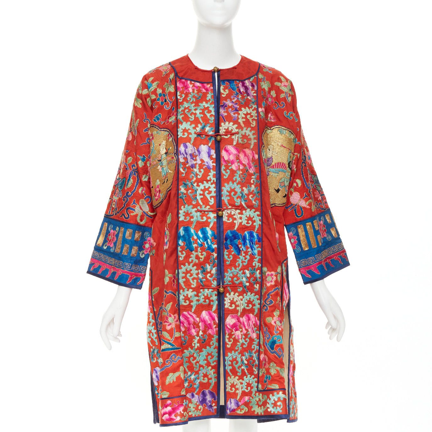 Vintage VINTAGE red gold Traditional Chinese motif embroidery brocade silk coat Size L / US 10 / IT 46 - 1 Thumbnail