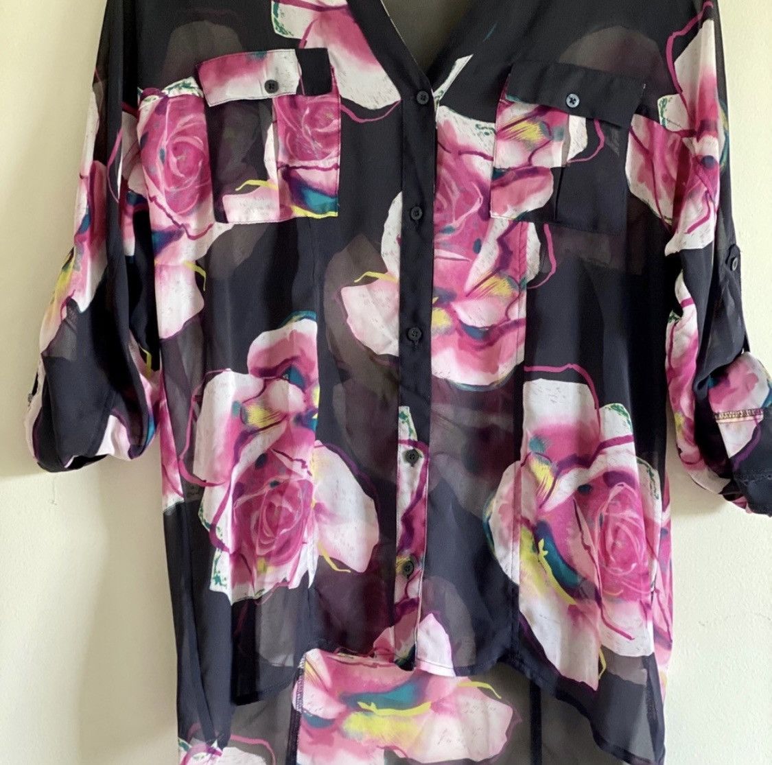 Other VERSATILE FLORAL SEMI SHEER BUTTON UP BLOUSE TOP Size S / US 4 / IT 40 - 3 Thumbnail