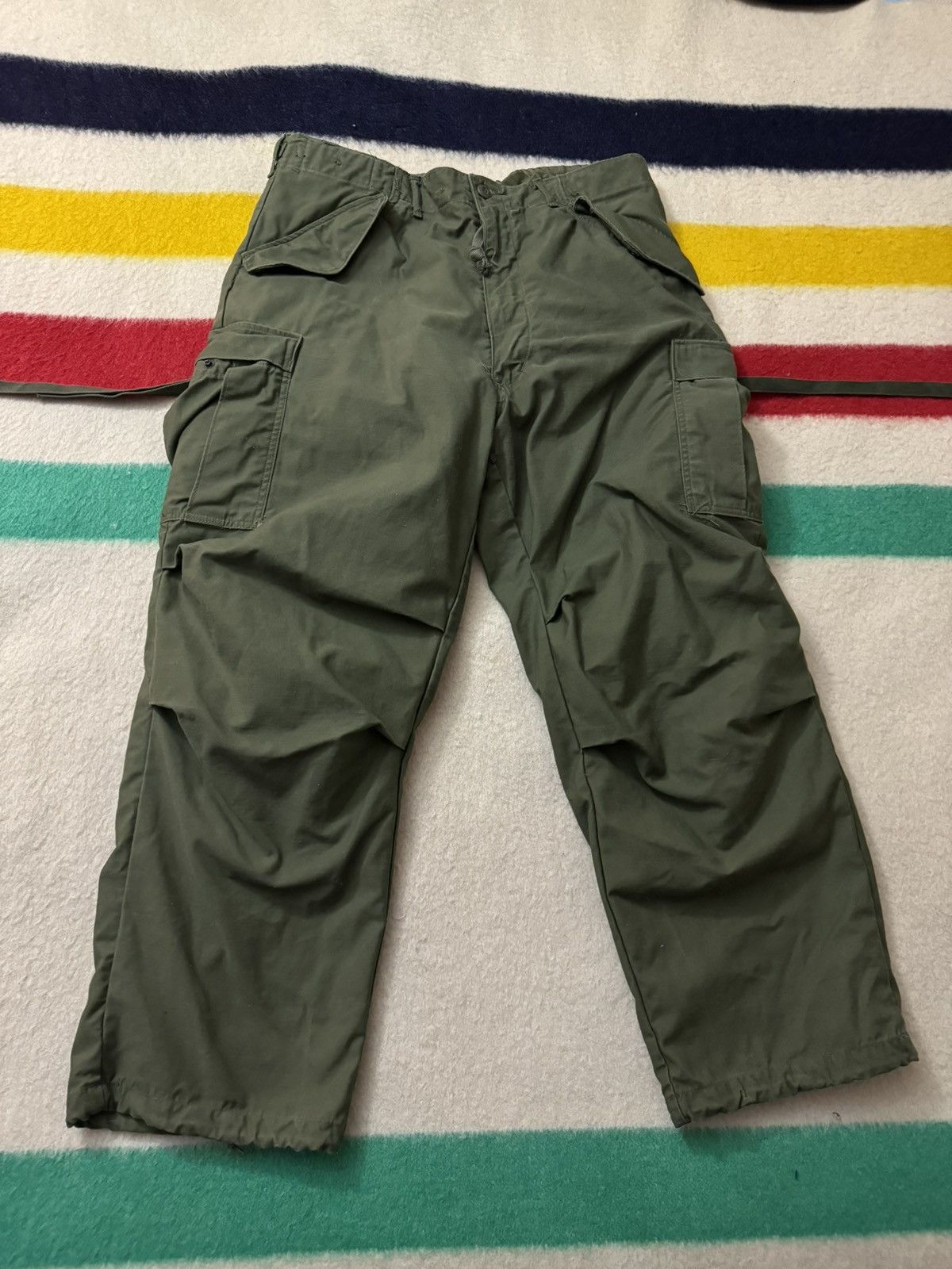 image of 70's 76 M65 Military Cargo Pants Large Adjustable 35-39 Waist in Olive Drab/Green, Men's