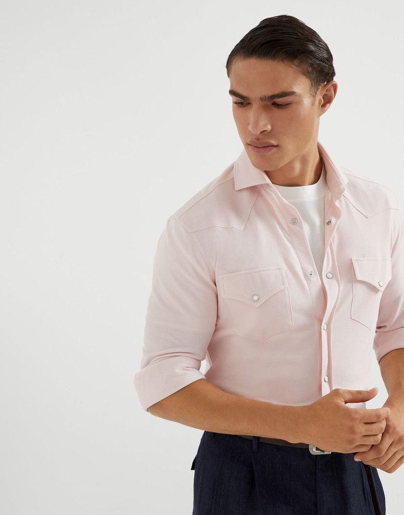 Brunello Cucinelli o1la1rc1a0326 Cotton Piqué Western Shirt in Light Pink Size US M / EU 48-50 / 2 - 4 Thumbnail