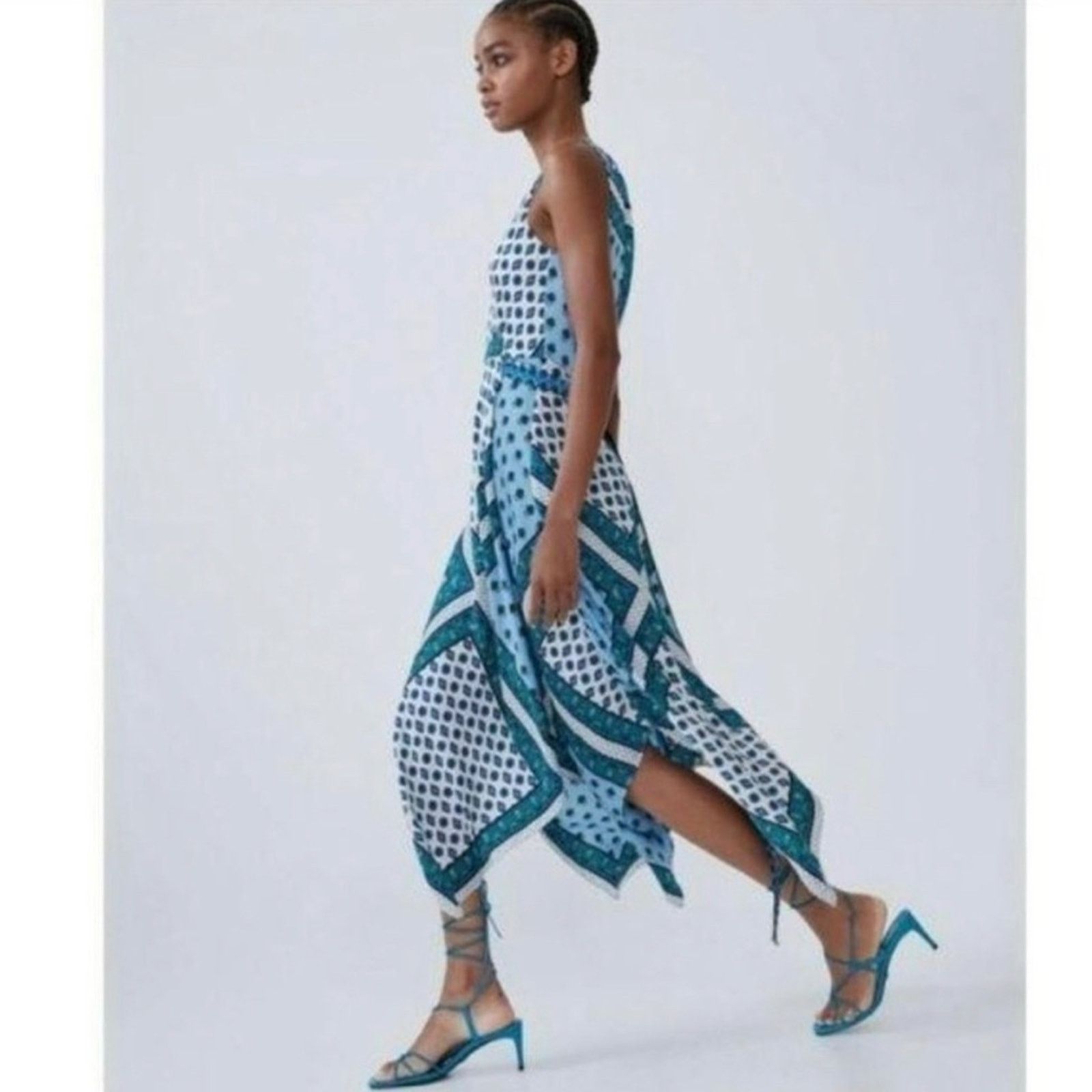 Zara Zara Hanky Scarf Bandana Assymetrical Wrap Midi Dress Blue Size XS / US 0-2 / IT 36-38 - 4 Thumbnail