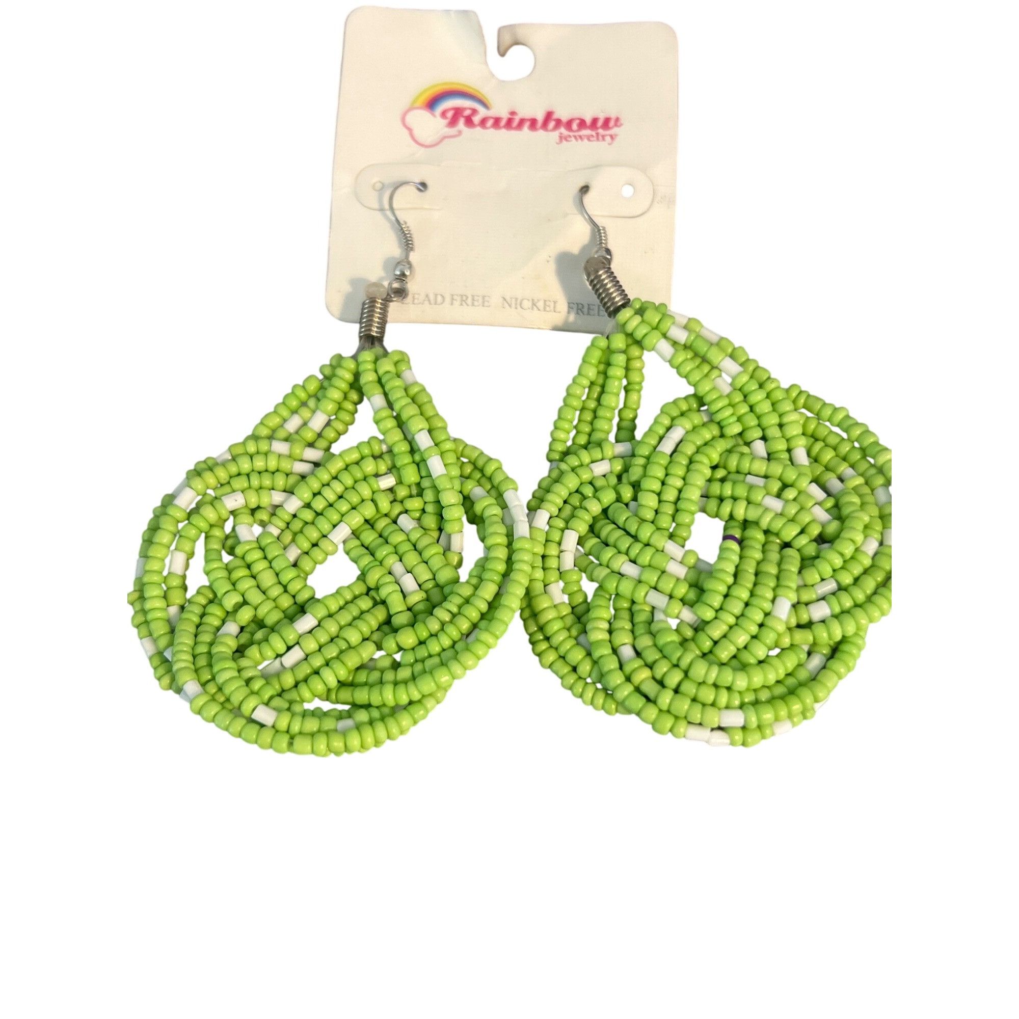 Rainbow Green White Seed Bead Teardrop Earrings Rainbow Jewelry Knot Size ONE SIZE - 1 Thumbnail