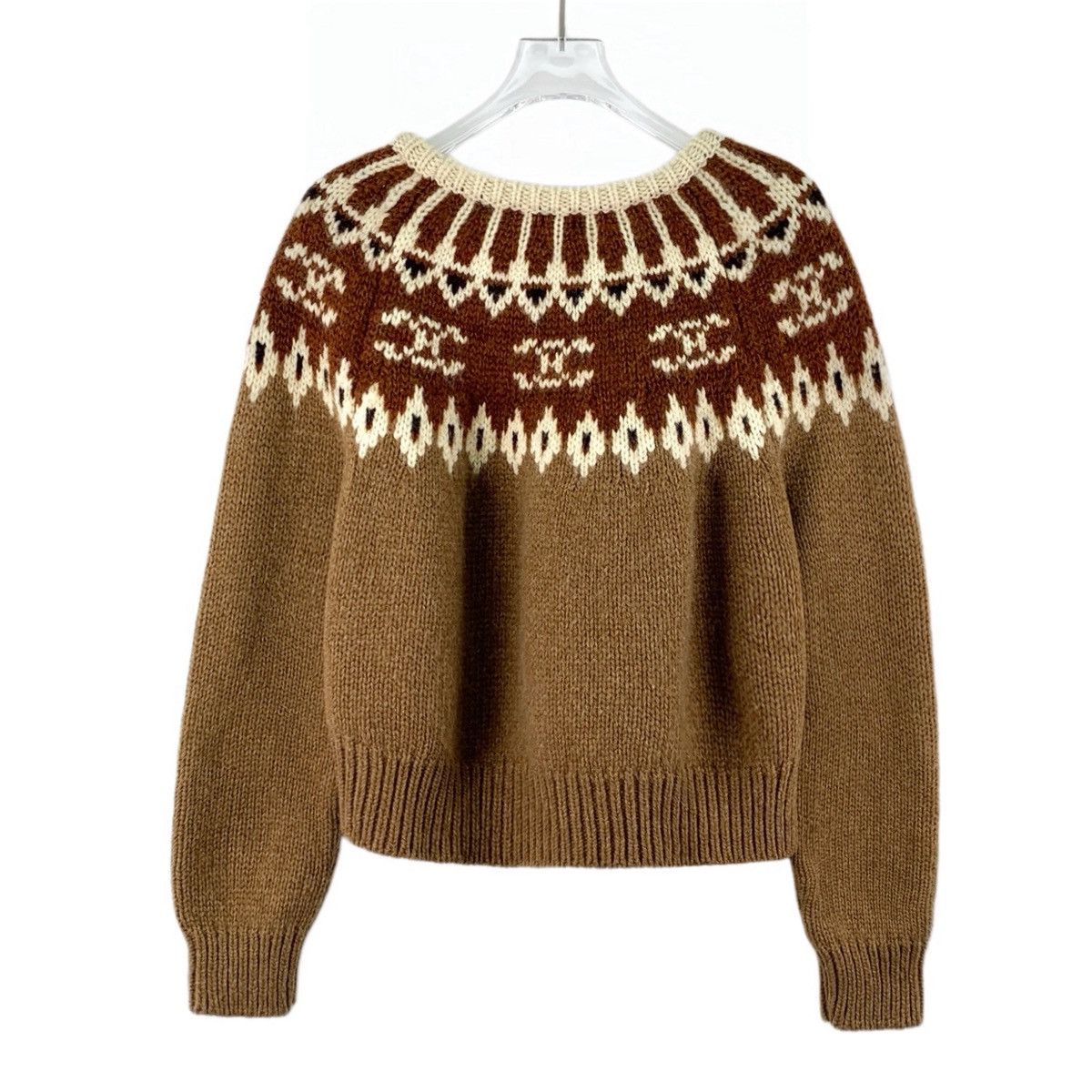 Celine Celine Dark Brown Fair Isle Long Sleeve Knit Sweater K26WX Size S / US 4 / IT 40 - 2 Thumbnail