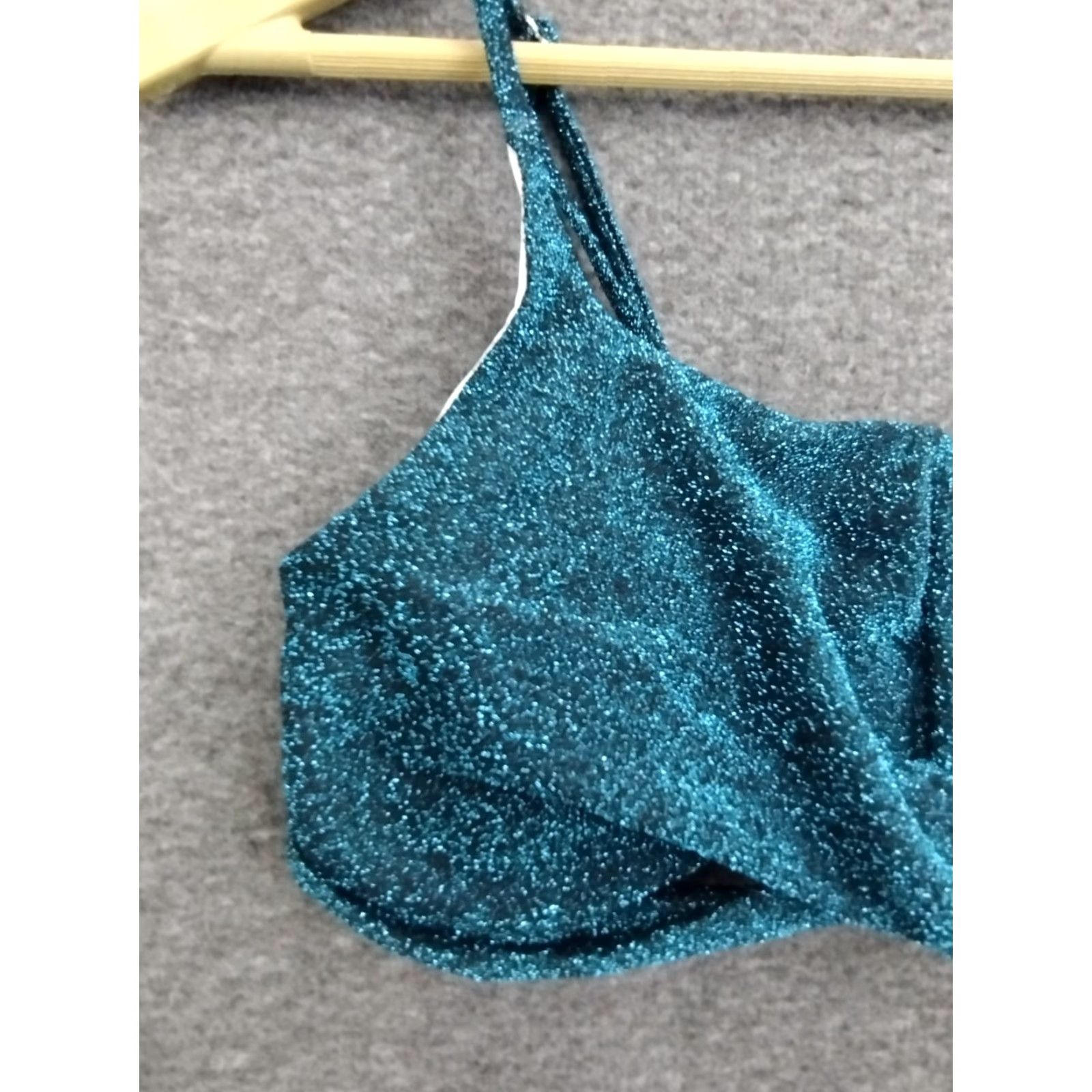 Vintage Sparkle Green Women's Twist Spaghetti Bikini Top M Green Beach 90s Womens Twist Spaghetti Bikini Top M Size M / US 6-8 / IT 42-44 - 3 Thumbnail