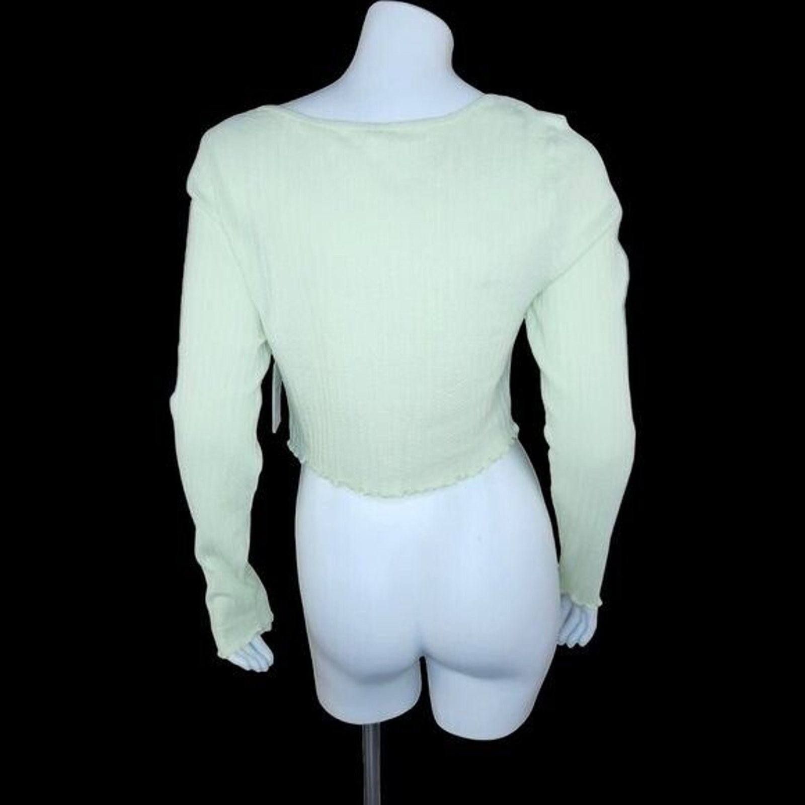 BP. BP Womens Medium Green Limecream Cropped Long Sleeve Size M / US 6-8 / IT 42-44 - 5 Thumbnail