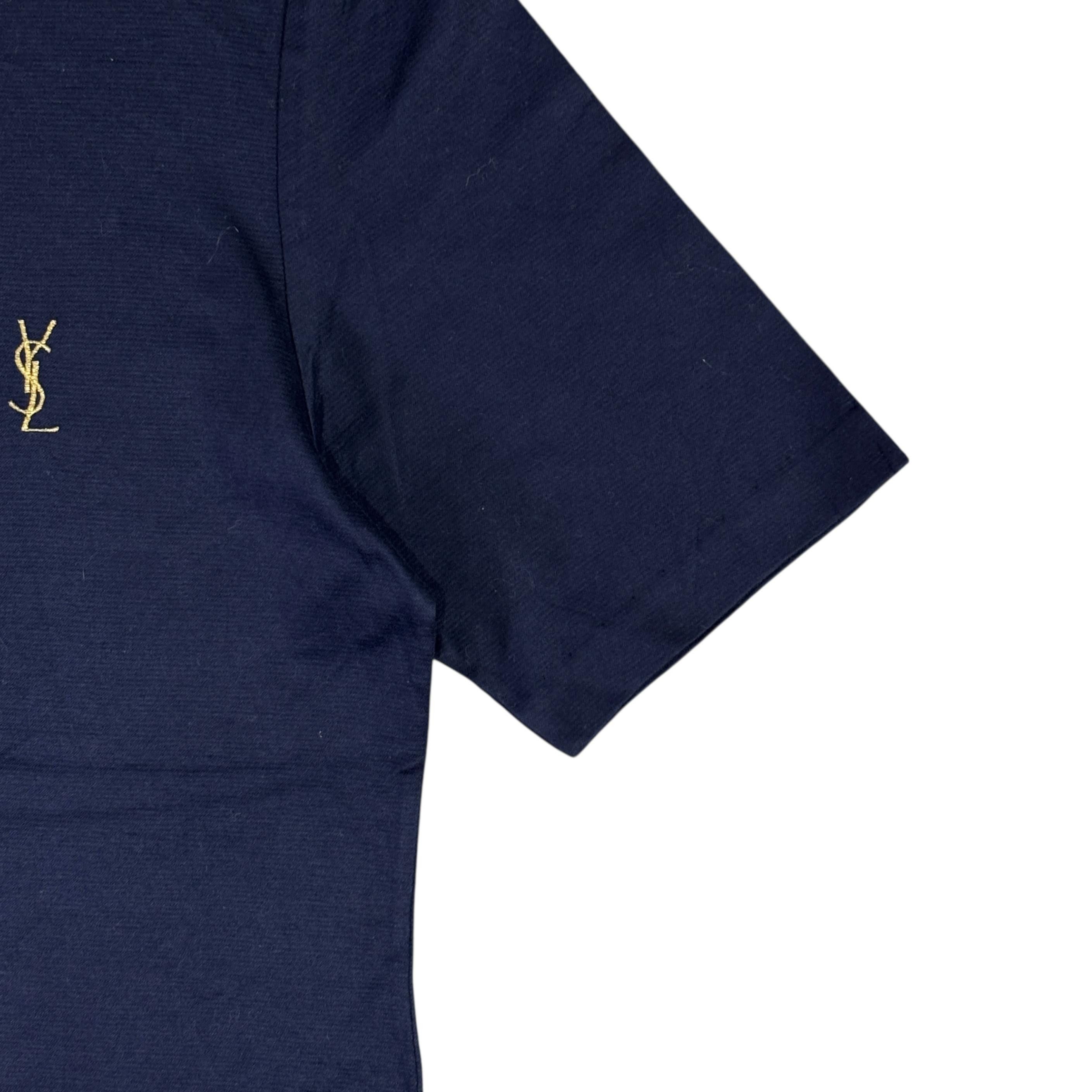 Yves Saint Laurent Y2K Vintage Ysl Navy Gold Tshirt Metallic Logo Designer Tee Size L / US 10 / IT 46 - 5 Thumbnail