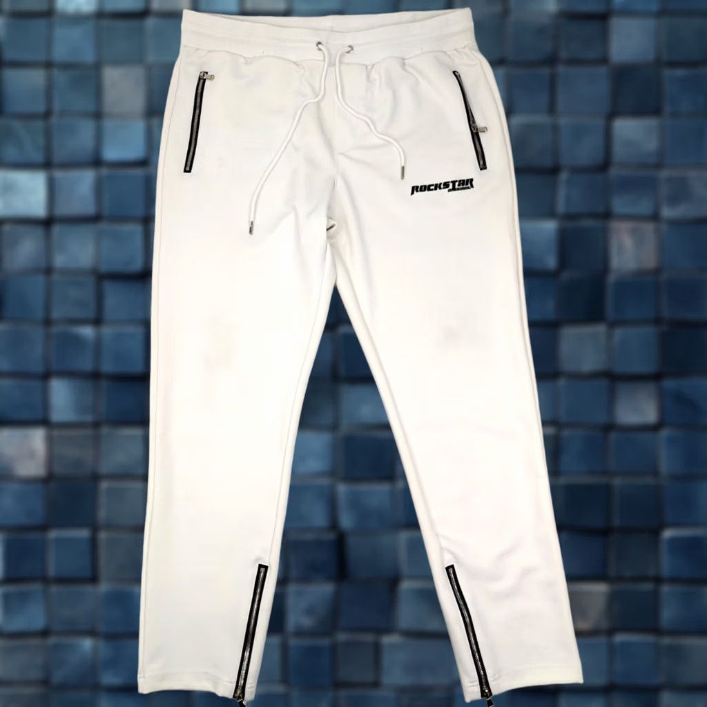 Vintage Rockstar Originals Sweatpants Men 3XL White Logo Graphic Print Straight Leg Drawstring Casual Clothing Size US 39 - 1 Thumbnail