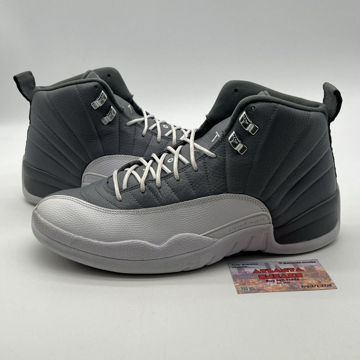 image of Air Jordan 12 Stealth Shoes in Grey, Men's