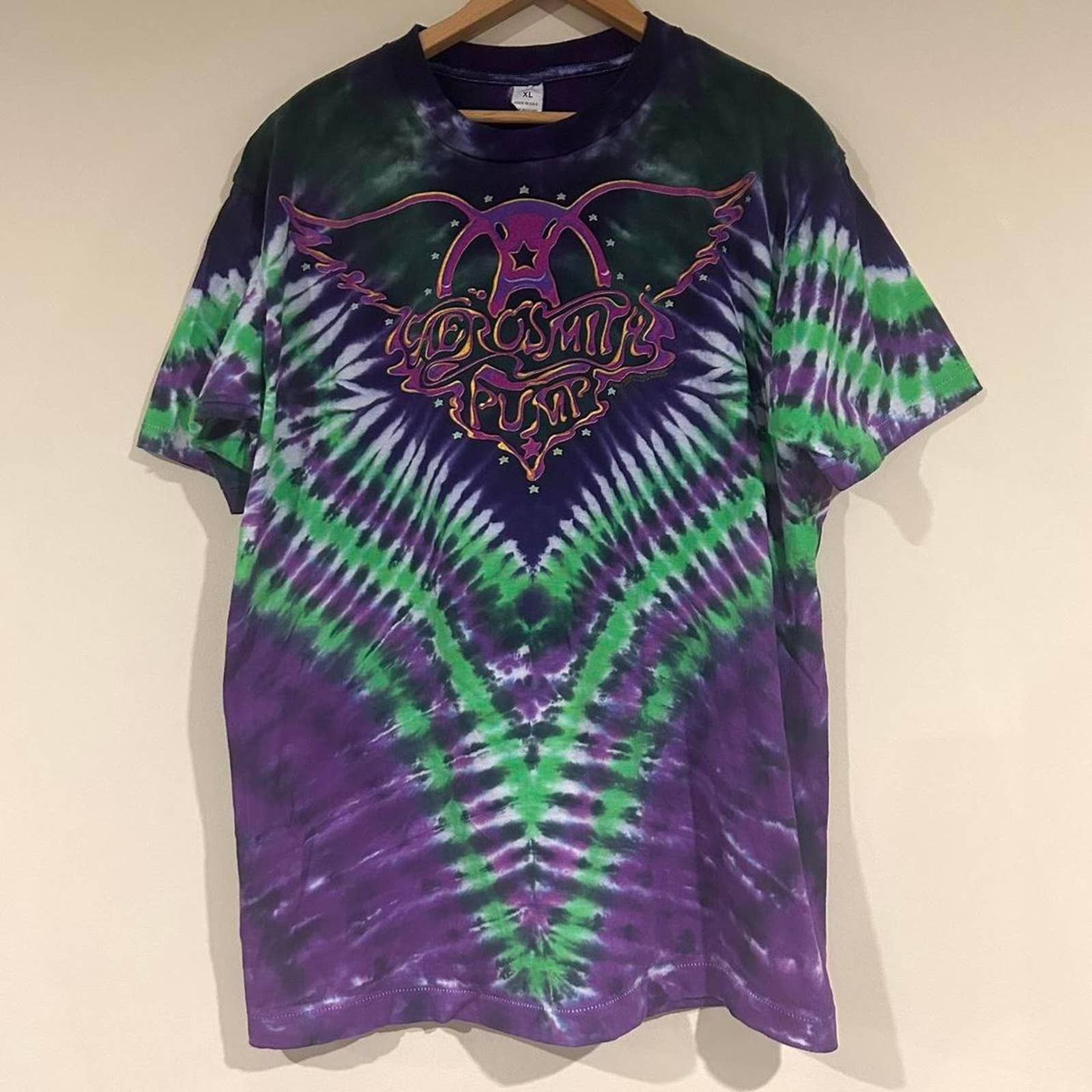 image of Vintage 1990 Aerosmith Pump Tour Tie Dye Tee Shirt in Purple, Men's (Size XL)