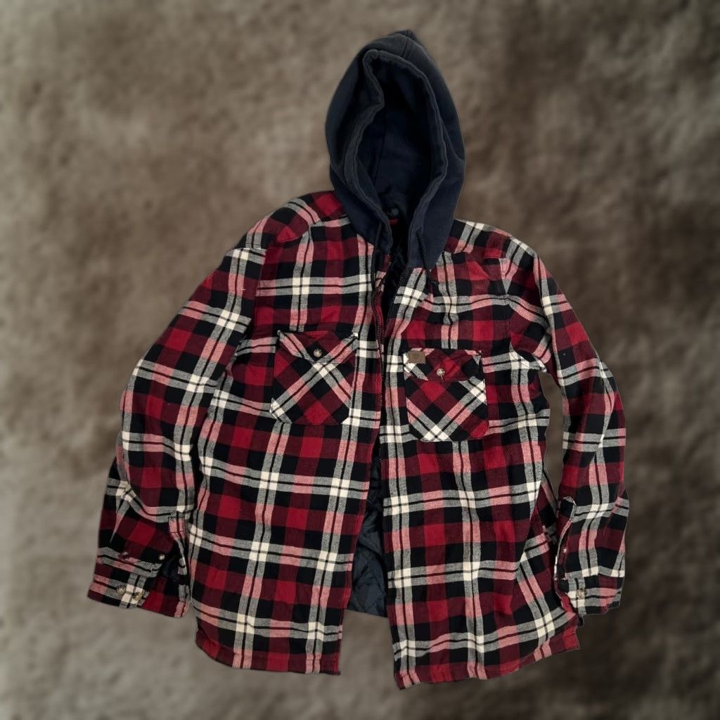 Wrangler VTG Wrangler Riggs Workwear Jacket Mens M Red Plaid Hooded Quilted Shacket Size US M / EU 48-50 / 2 - 1 Thumbnail