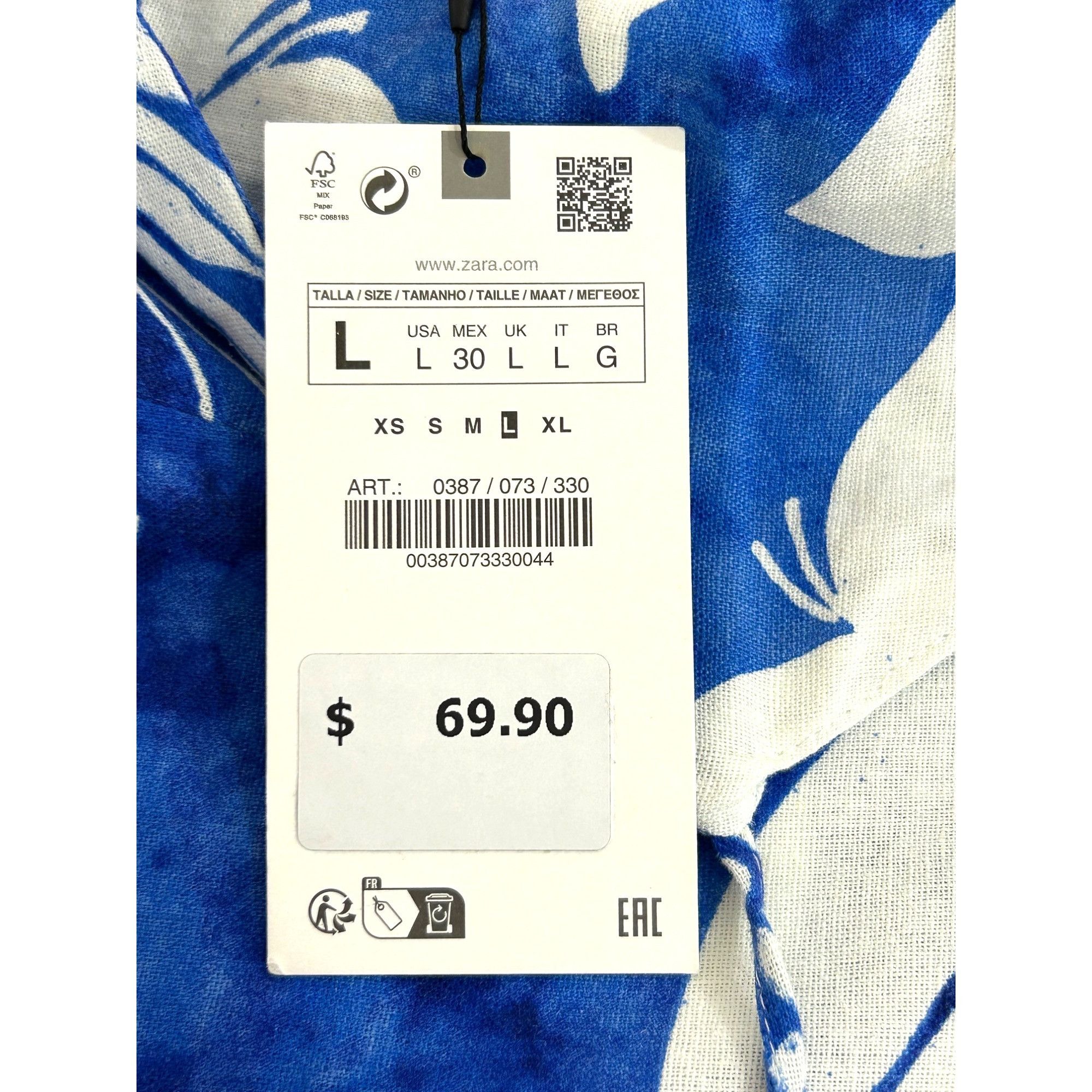Zara Zara Women’s Sundress L Sleeveless Blue White Floral Geomet Size L / US 10 / IT 46 - 8 Thumbnail