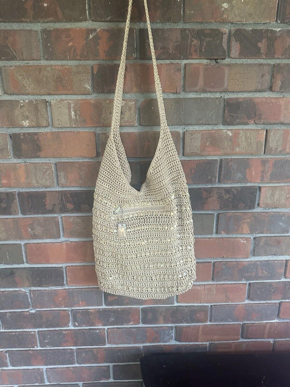Designer Vintage Y2K Crochet Hobo Shoulder Bag Tan Boho Western Mesh Size ONE SIZE - 1 Thumbnail