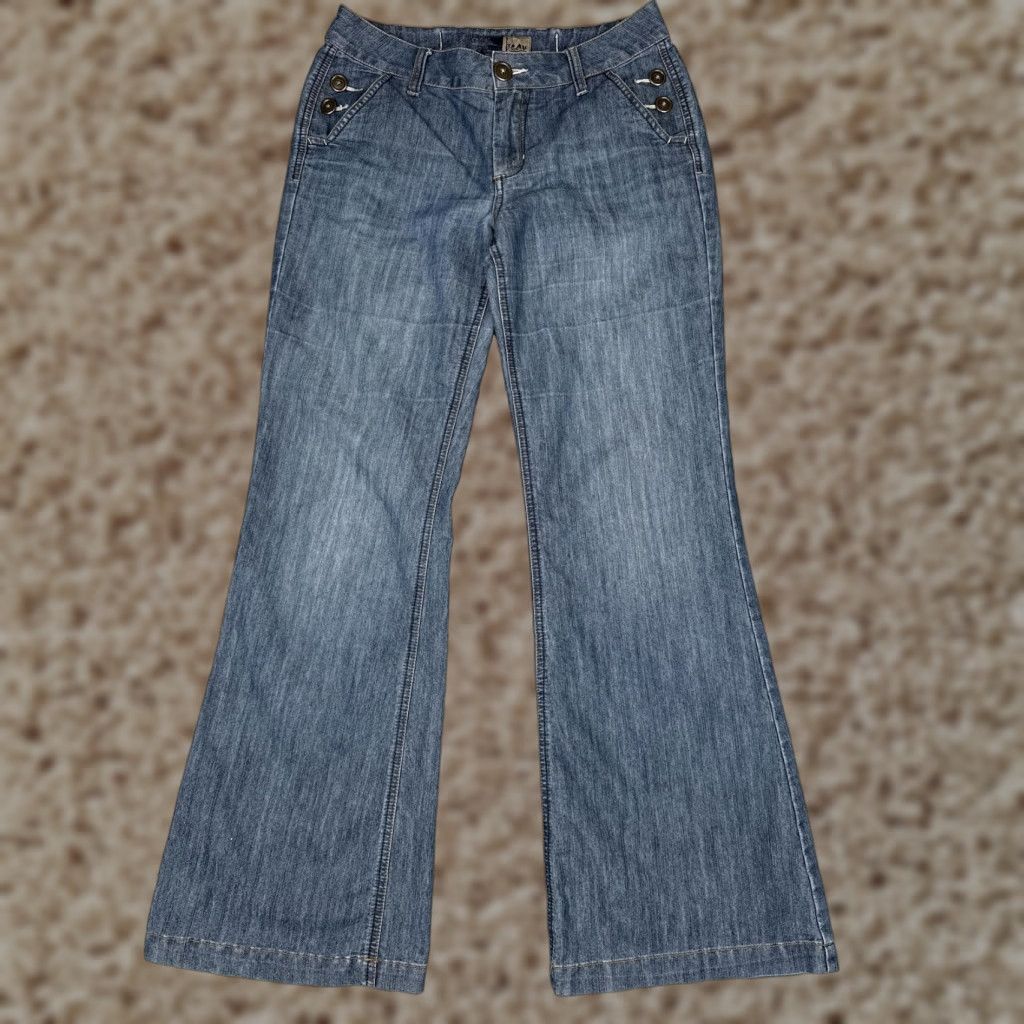 Denime Beau Jeans Womens 8 Wide-Leg Denim Blue Medium Wash Mid Rise Relaxed Stretch 28x32 Jeans Size 30" / US 8 / IT 44 - 1 Thumbnail