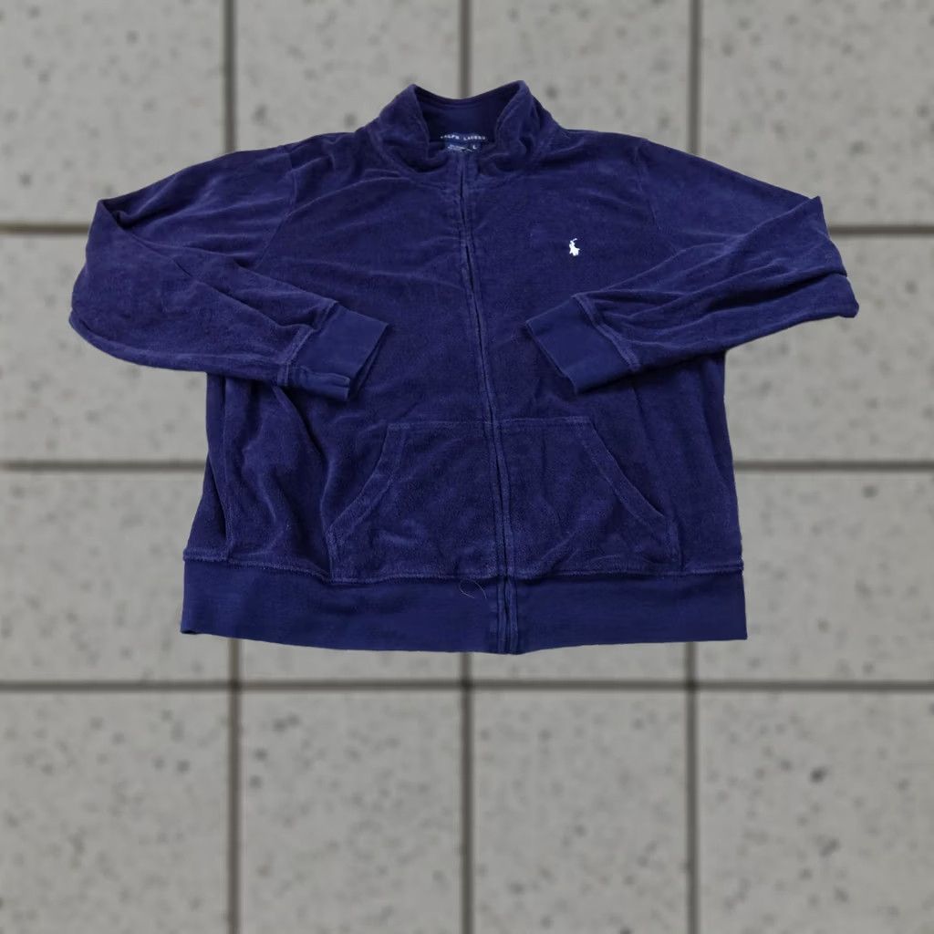 Ralph Lauren VINTAGE Ralph Lauren Sweatshirt Womens L Blue Full Zip Terry Towel Velour Jacket Pony Shirt Size L / US 10 / IT 46 - 1 Thumbnail