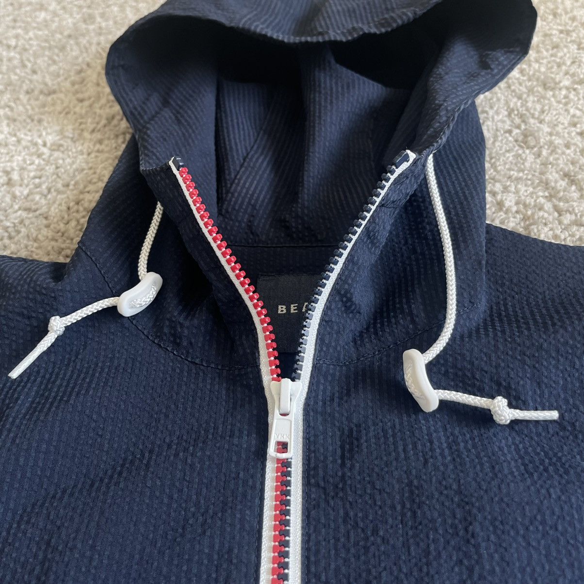 Beams Japan BEAMs Seersucker Front Zip Lightweight Hooded Striped Jacket Size US M / EU 48-50 / 2 - 5 Thumbnail