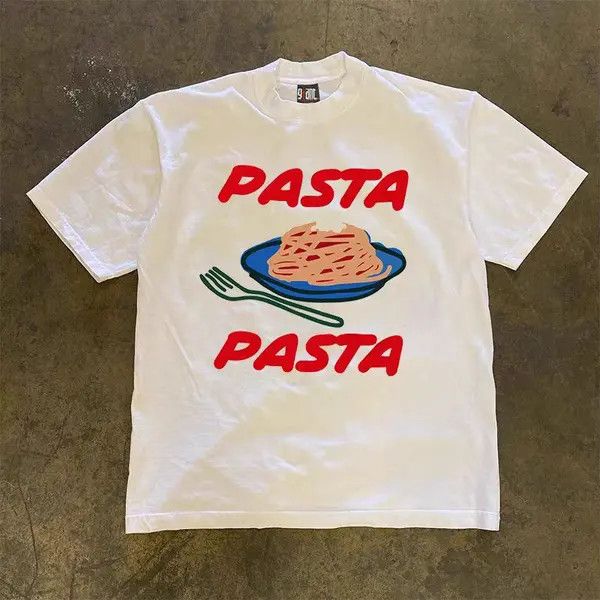 Japanese Brand Noriyo x Yura White retro pasta pattern cotton t-shirt Size US M / EU 48-50 / 2 - 3 Thumbnail