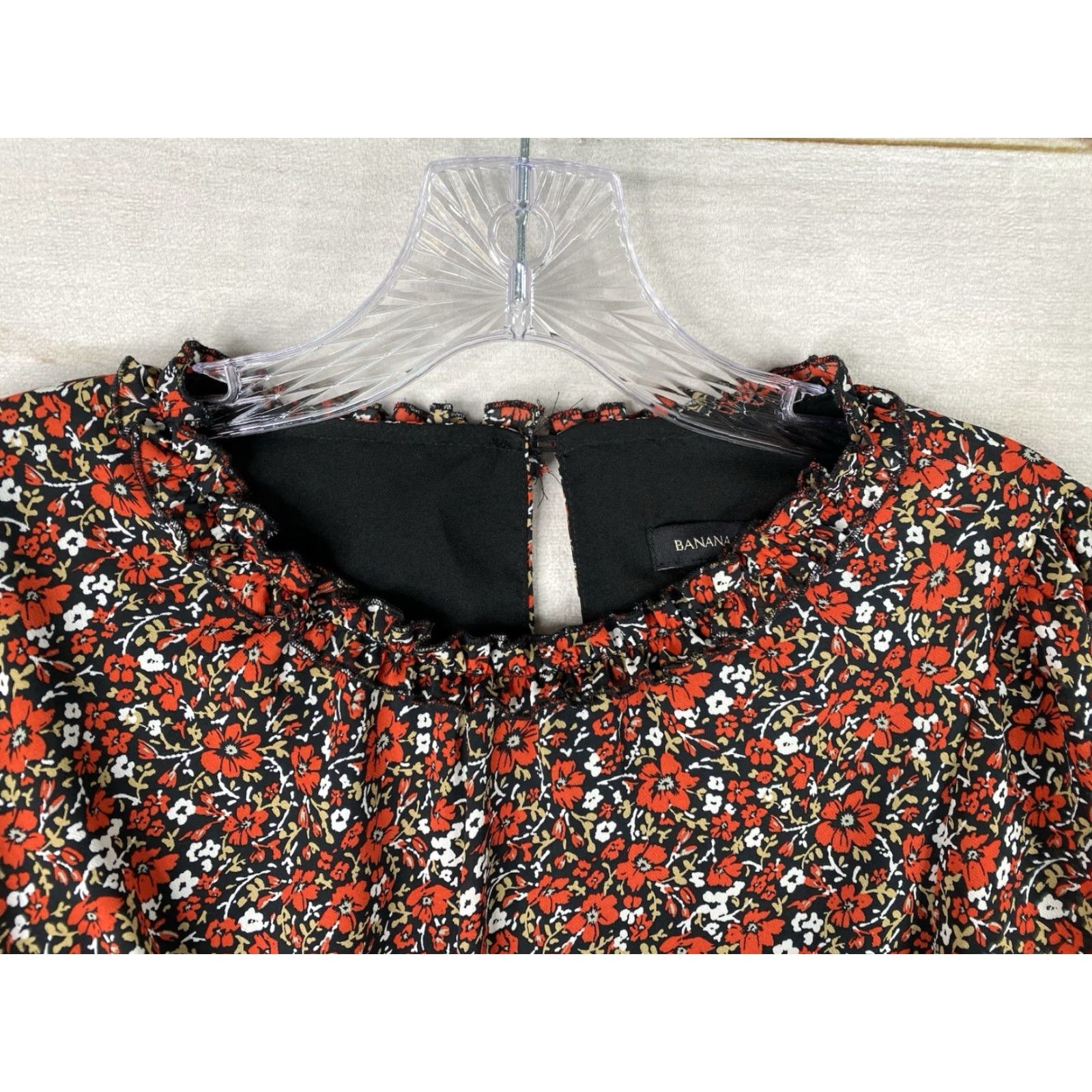 Banana Republic VINTAGE Banana Republic Dress Sz 8 Black Red Floral Print Shift Tie Front Elastic Waist Size M / US 6-8 / IT 42-44 - 3 Thumbnail