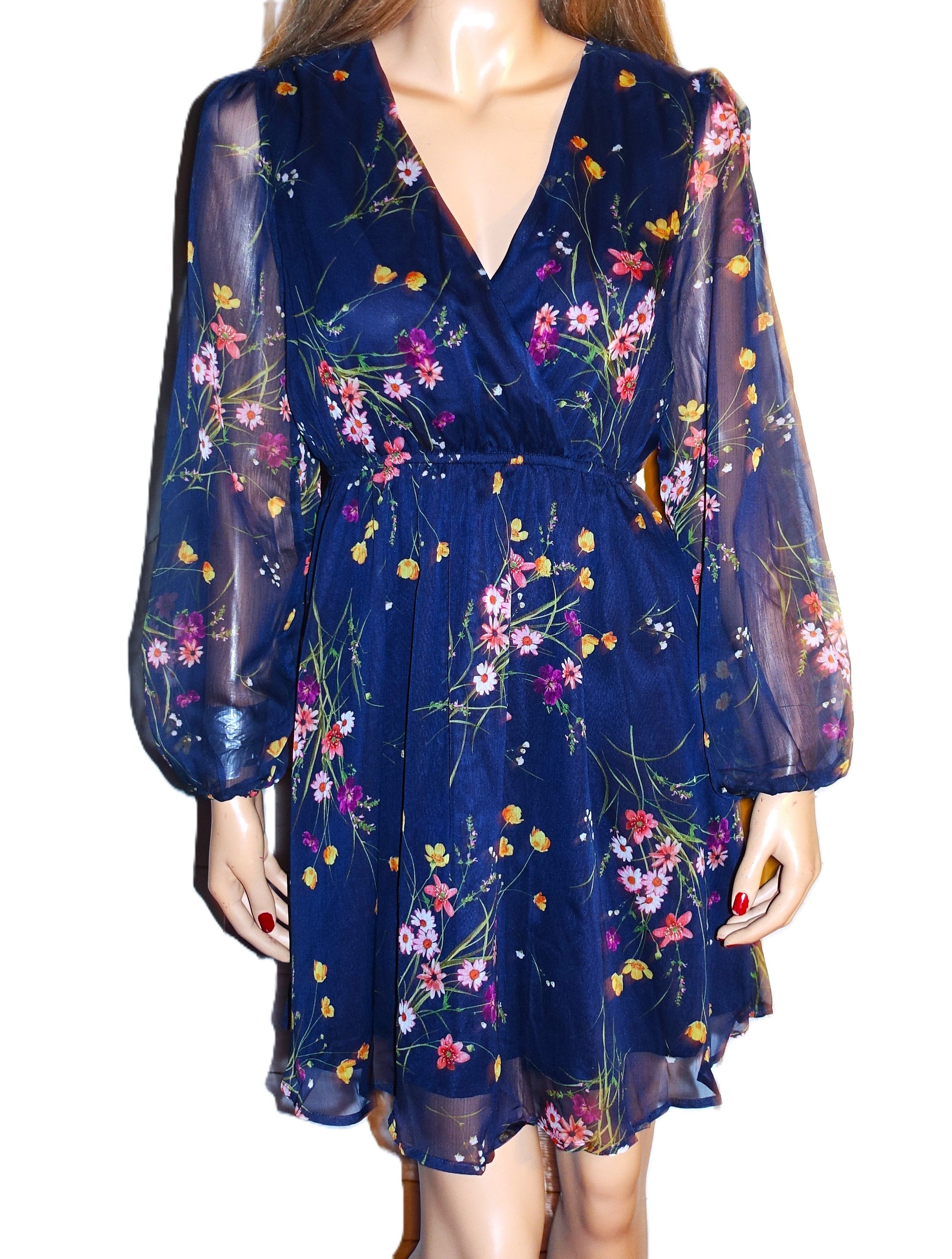 Other Cupshe Navy Blue Floral Faux Wrap Dress S NWT Size S / US 4 / IT 40 - 1 Thumbnail