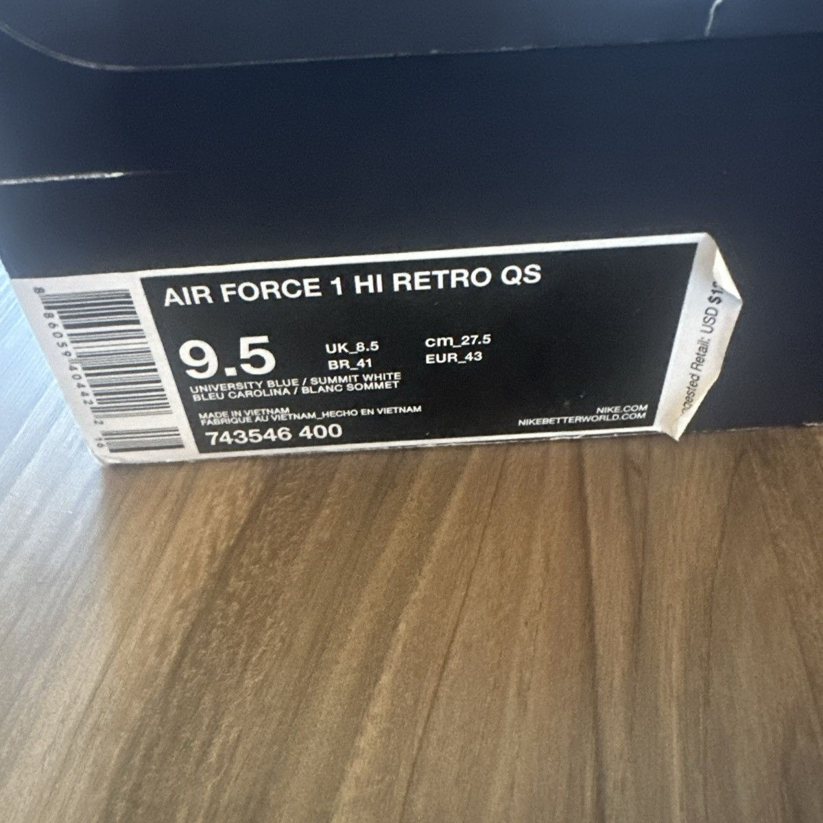 Nike Nike Air Force 1 Hi Retro QS University Blue Men’s 9.5 UNC Size US 9.5 / EU 42-43 - 2 Thumbnail