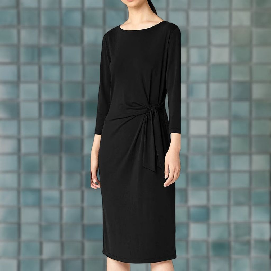 Meraki Plus Size Midi Dress 3XL Black Knee Length Boat Neck 3/4 Sleeve  Casual Business