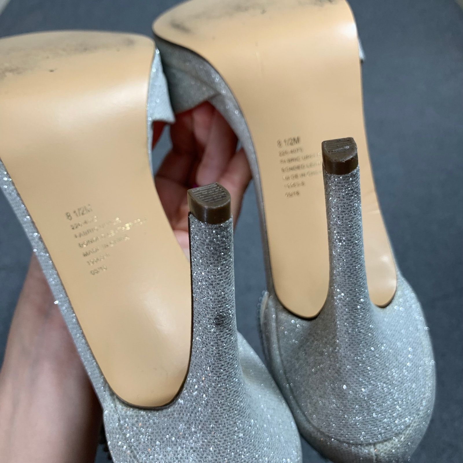 Other Women Heel Ankle Strap Size 8.5 Silver Sparkle Back Zip Size US 8.5 / IT 38.5 - 12 Thumbnail