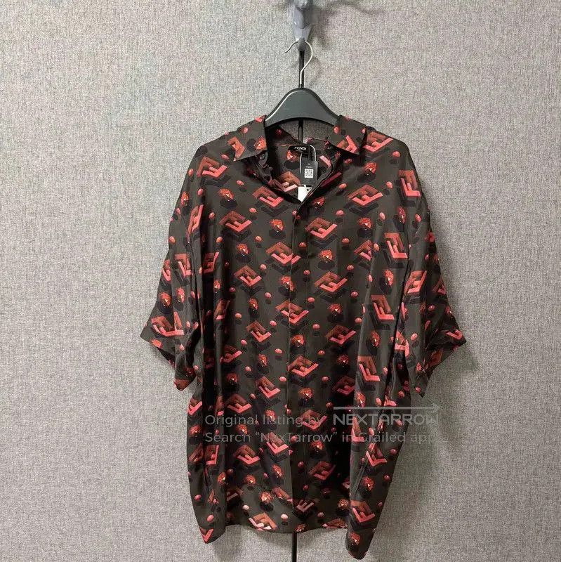 Fendi Black Silk Logo Print Shirt .