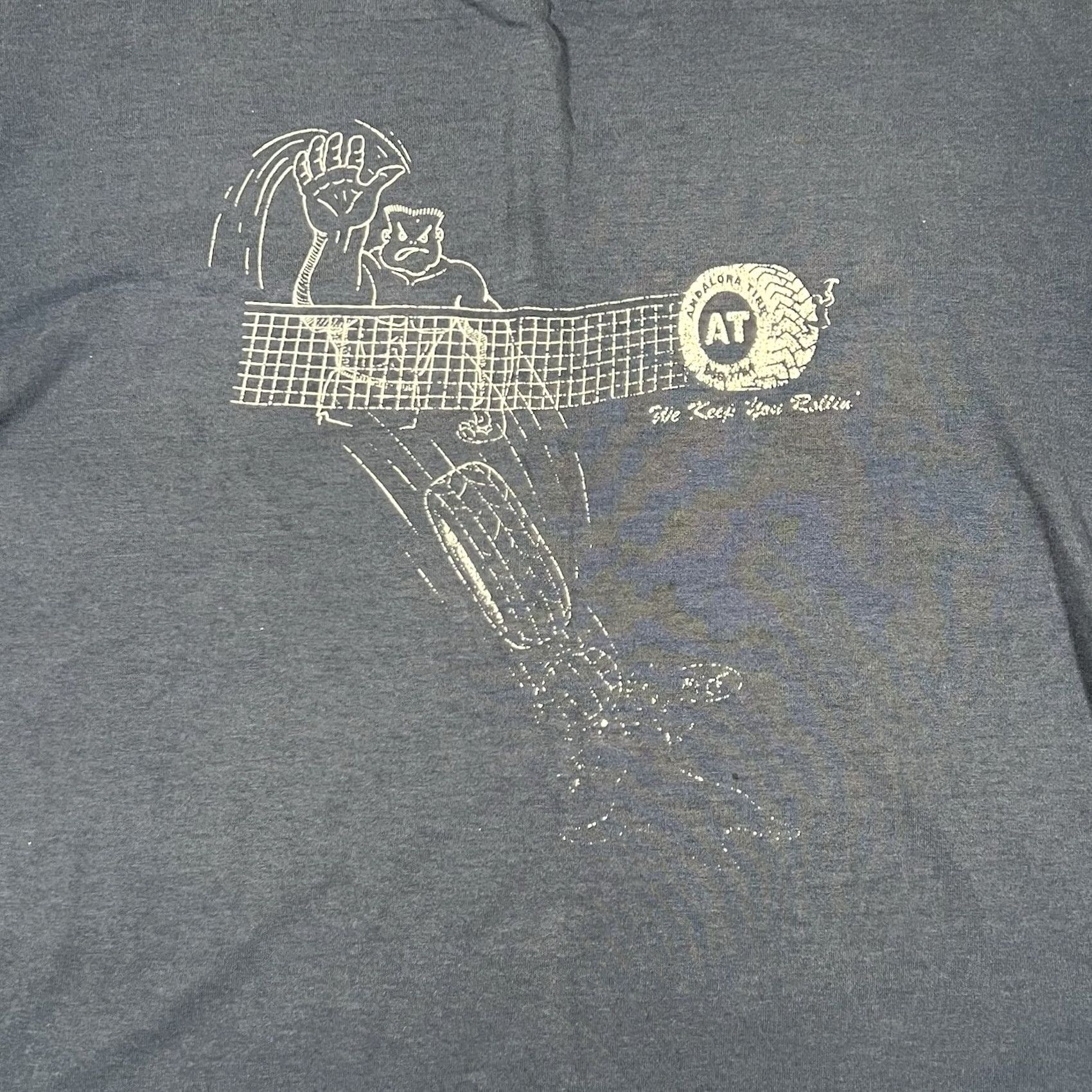 Fruit Of The Loom VINTAGE Fruit of the Loom T-Shirt Single Stitch Made In USA Tire Shop Stitch XL Blue Mens Tshirt USA 90s 00s Size US XL / EU 56 / 4 - 2 Thumbnail
