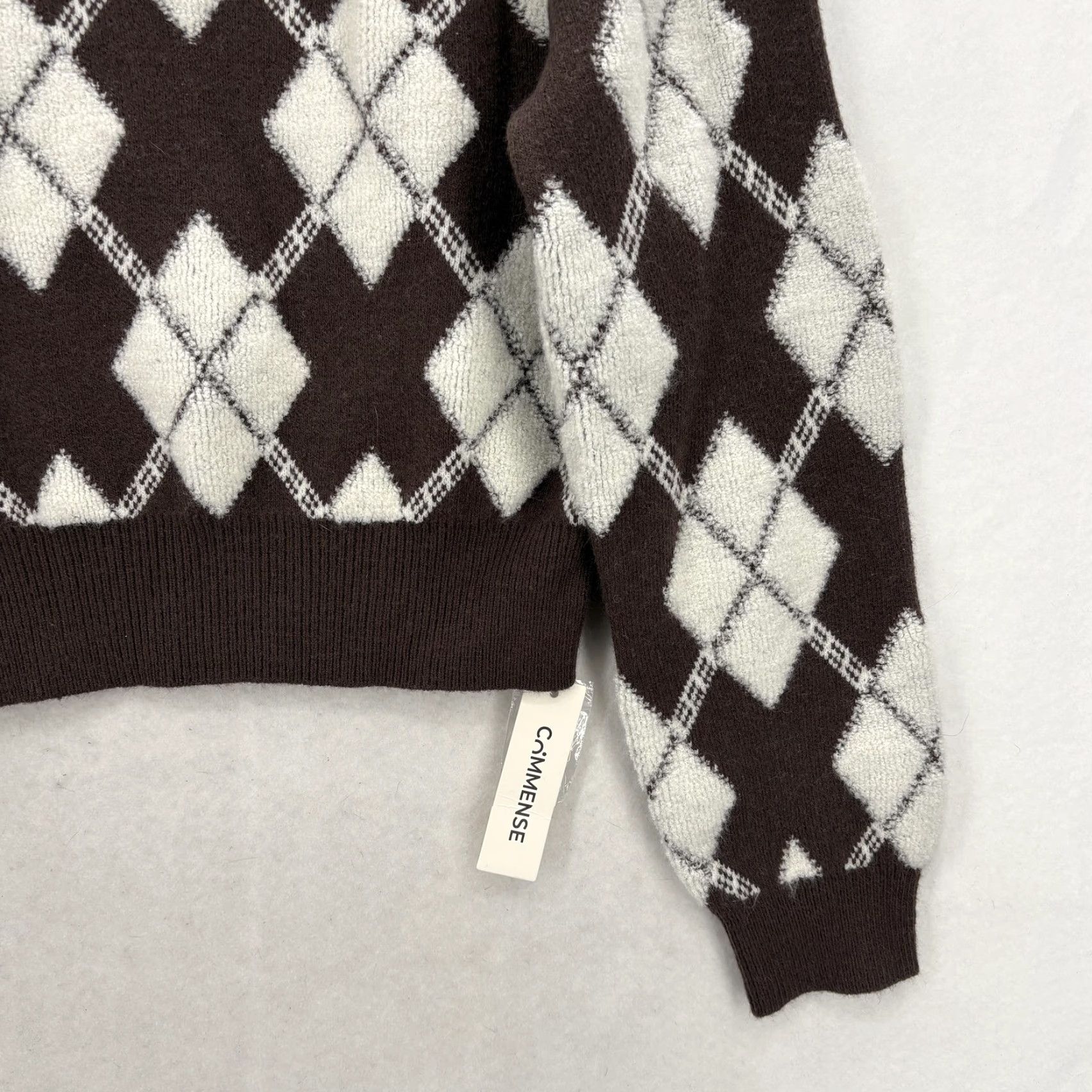 Vintage COMMENSE Sweater Womens Medium Brown Argyle Collared Knit Pullover Preppy Size M / US 6-8 / IT 42-44 - 3 Thumbnail