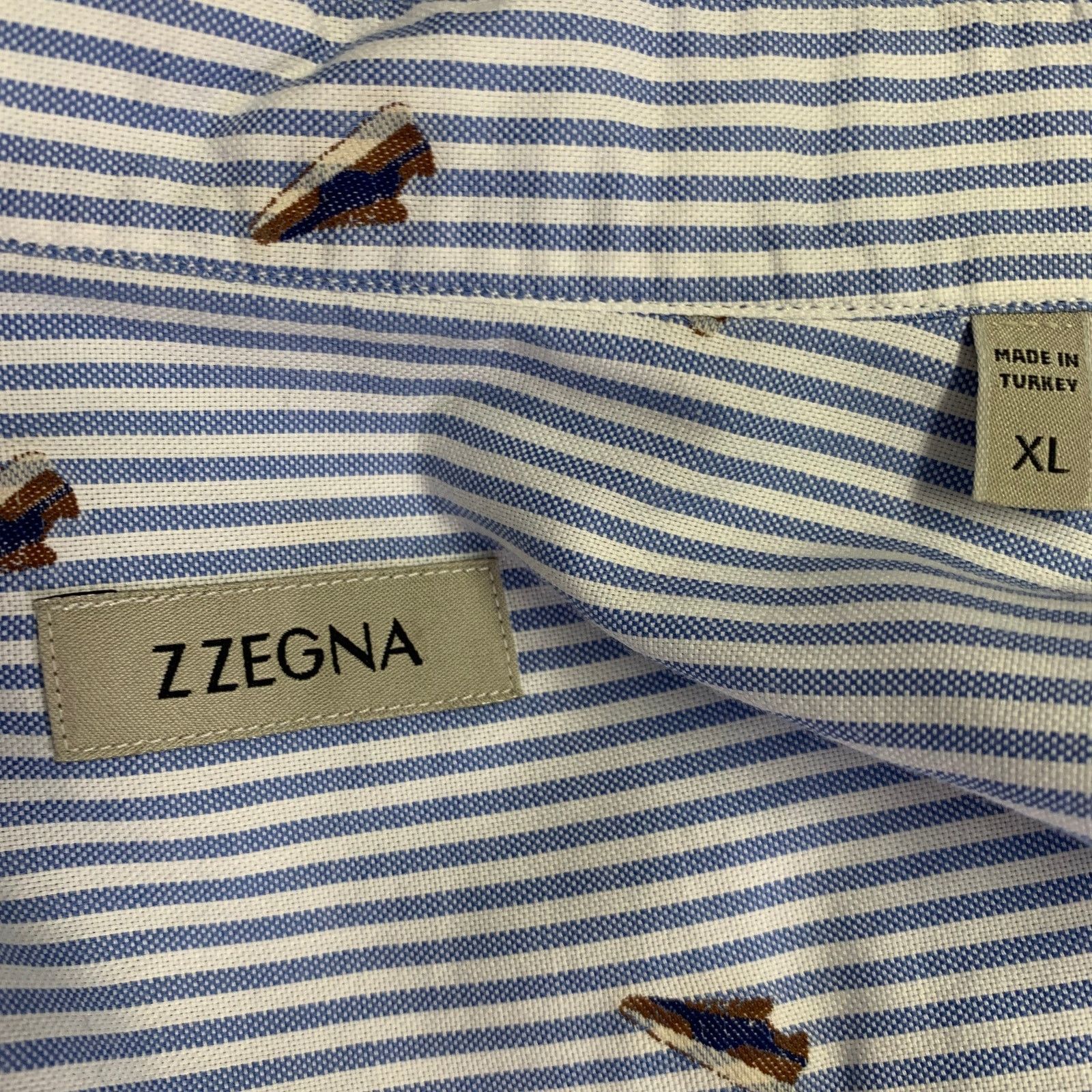 Z Zegna Blue White Stripe Cotton One Pocket Long Sleeve Shirt Size US XL / EU 56 / 4 - 5 Thumbnail
