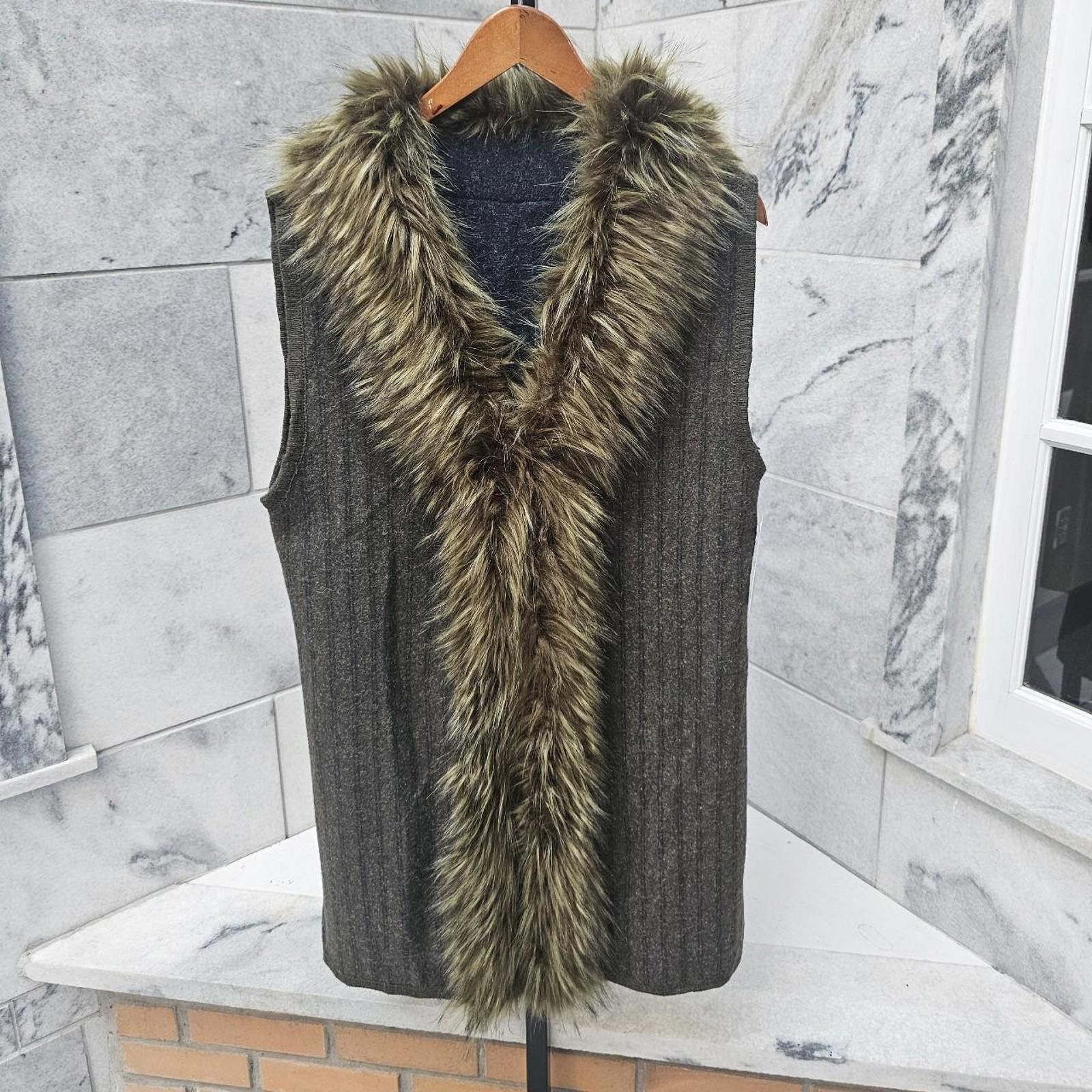 Other Women's Earth Tone Faux Fur Trim Vest Size M / US 6-8 / IT 42-44 - 4 Thumbnail