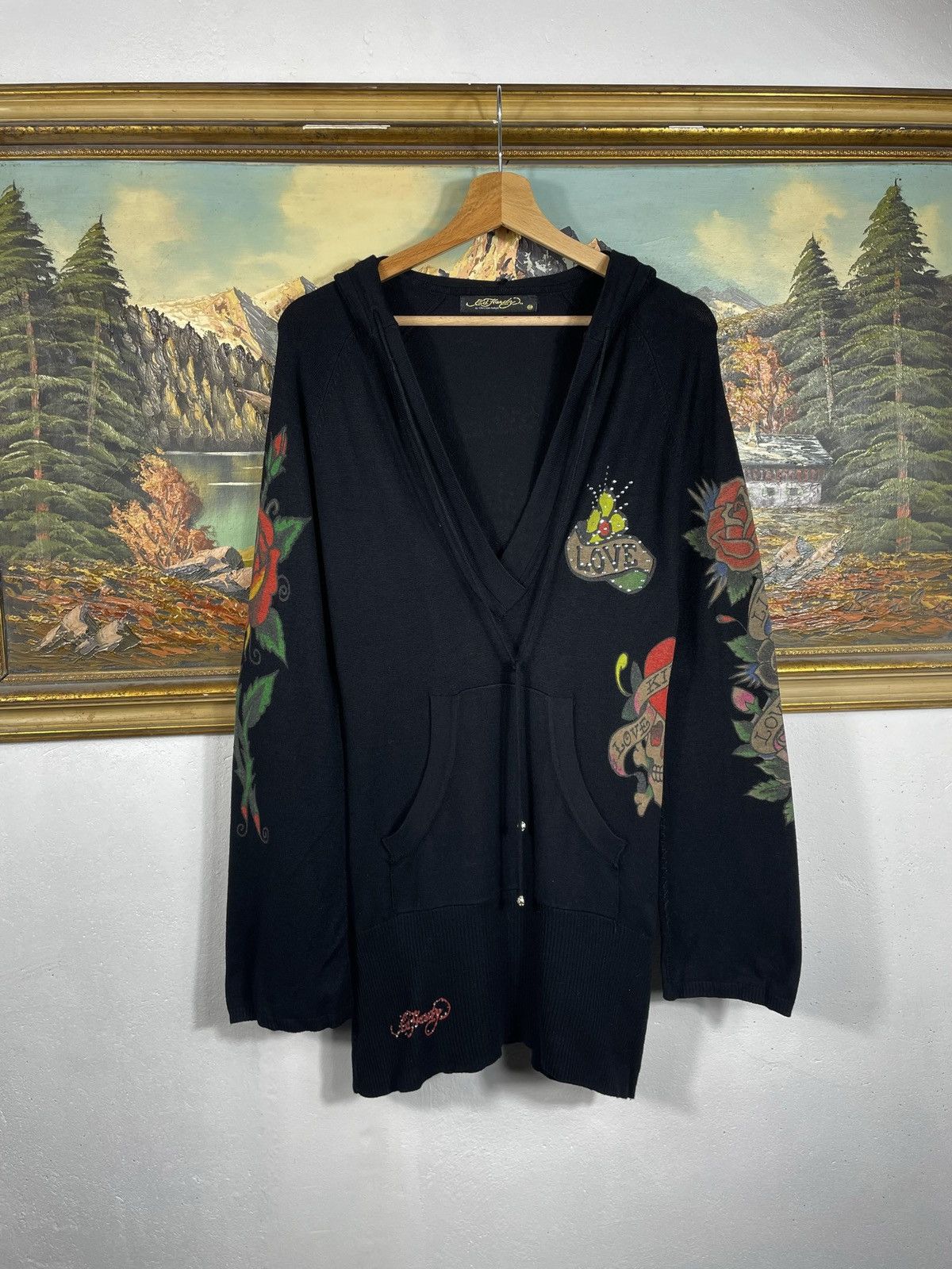 Christian Audigier × Ed Hardy × Vintage Ed Hardy Retro 00s Knitwear With Crystals Affliction Grunge Size M / US 6-8 / IT 42-44 - 2 Thumbnail