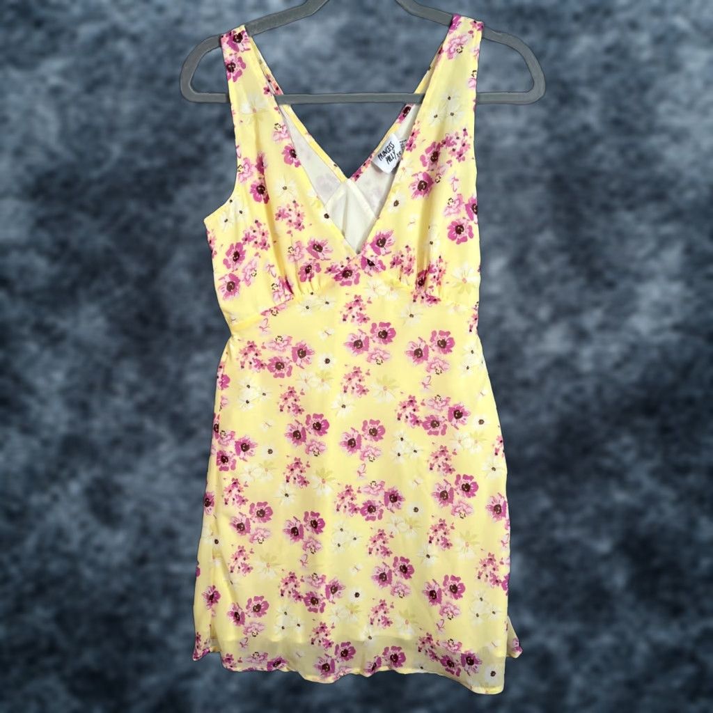 PRINCESS POLLY VINTAGE Princess Polly Womens Yellow Floral Sleeveless V-Neck Tie-Back Mini Dress Size M / US 6-8 / IT 42-44 - 1 Thumbnail