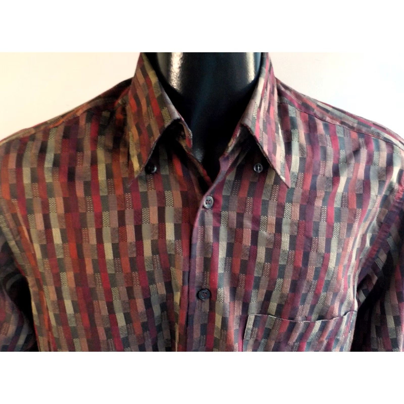 Vintage MAUS & HOFFMAN Button Down Shirt LS Print Cotton Blend SZ M Maroon Beige Black Mens Size US M / EU 48-50 / 2 - 2 Thumbnail