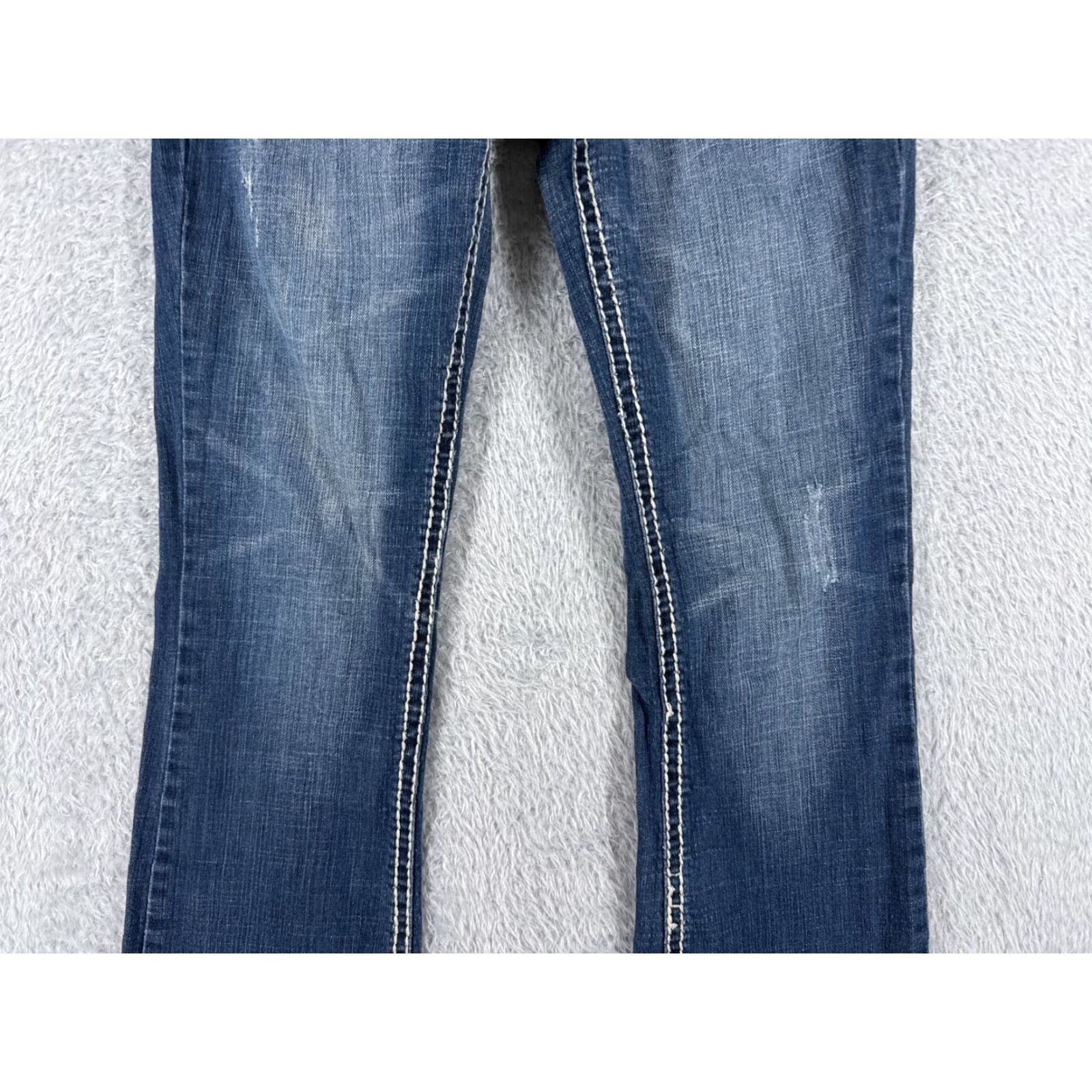 Vintage Request Jeans Pants Womens 11 Blue Denim Flared Distressed Embroidered 29x31 Size 32" / US 10 / IT 46 - 3 Thumbnail