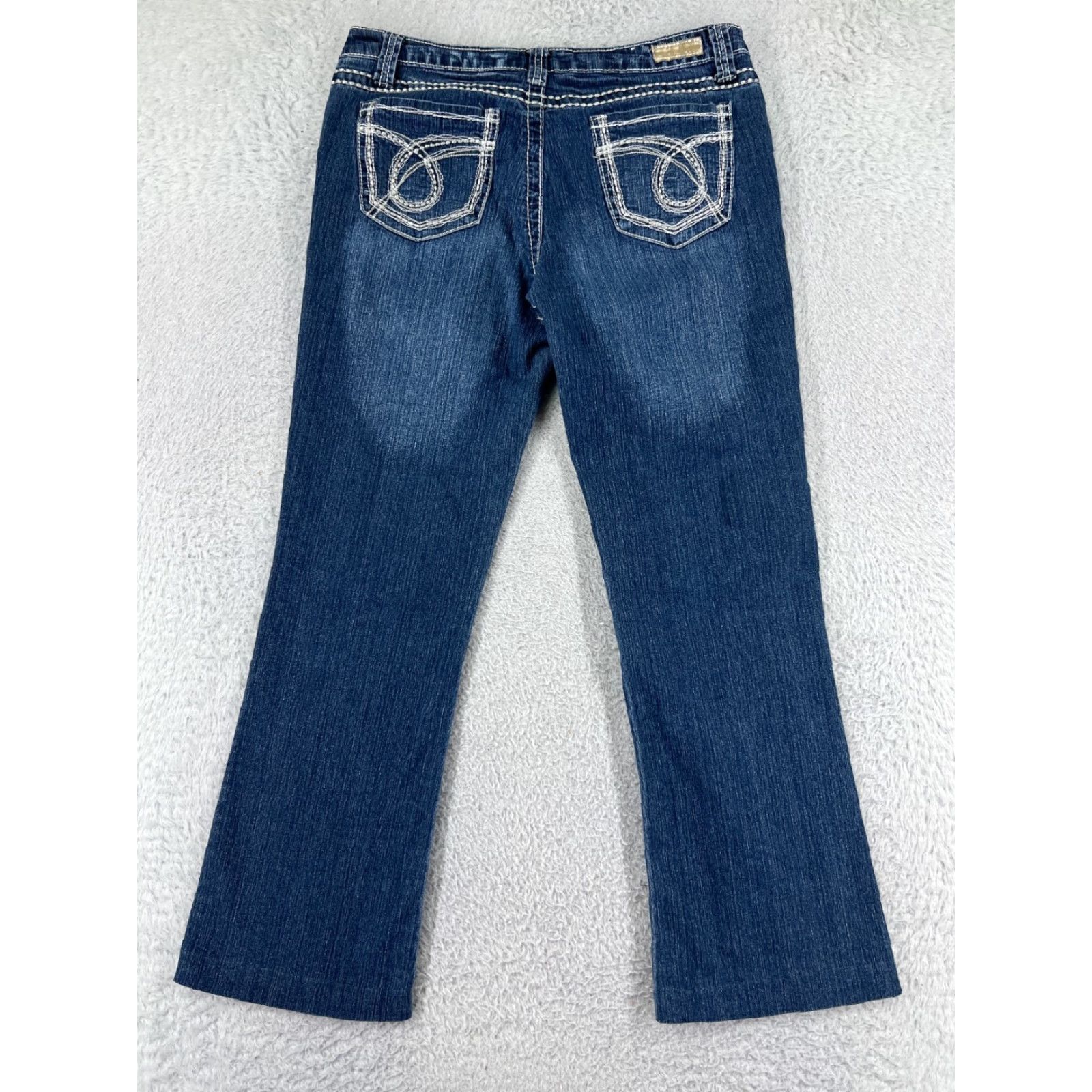 Denime Kaba Jeans Jeans Women Blue Denim Bootcut Distressed Embroidered Cotton Stretch 5-Pocket Regular Inseam 26.5 in 28 Waist Size 32" / US 10 / IT 46 - 2 Thumbnail