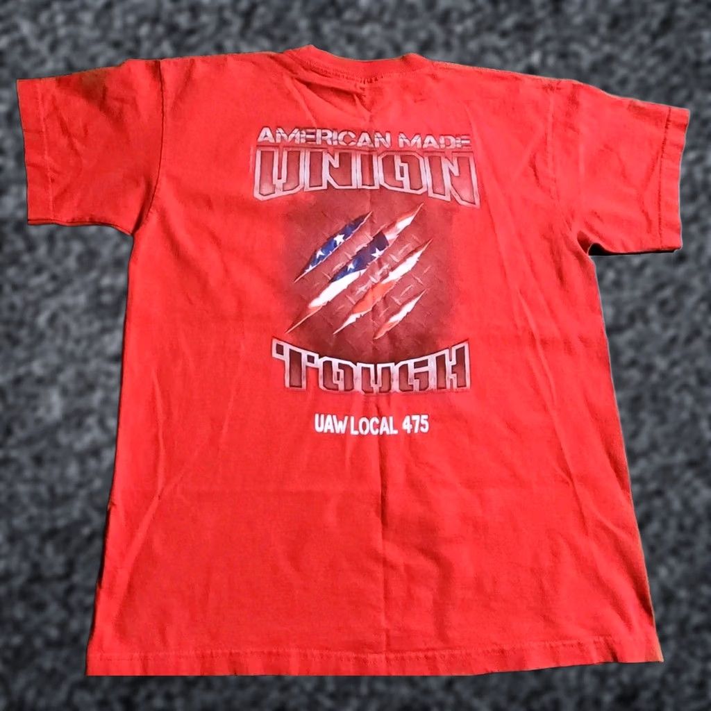 Doublet Mens L Bayside T-Shirt Union Red Cotton Knit Short Sleeve Crew Neck Graphic Tee Logo Double Sided Size US L / EU 52-54 / 3 - 1 Thumbnail