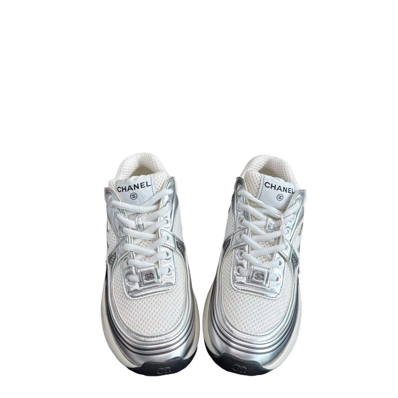 Chanel Chanel CC Logo Mesh Low-Top Sneakers Silver Size 35.5 Size US 5.5 / IT 35.5 - 1 Thumbnail