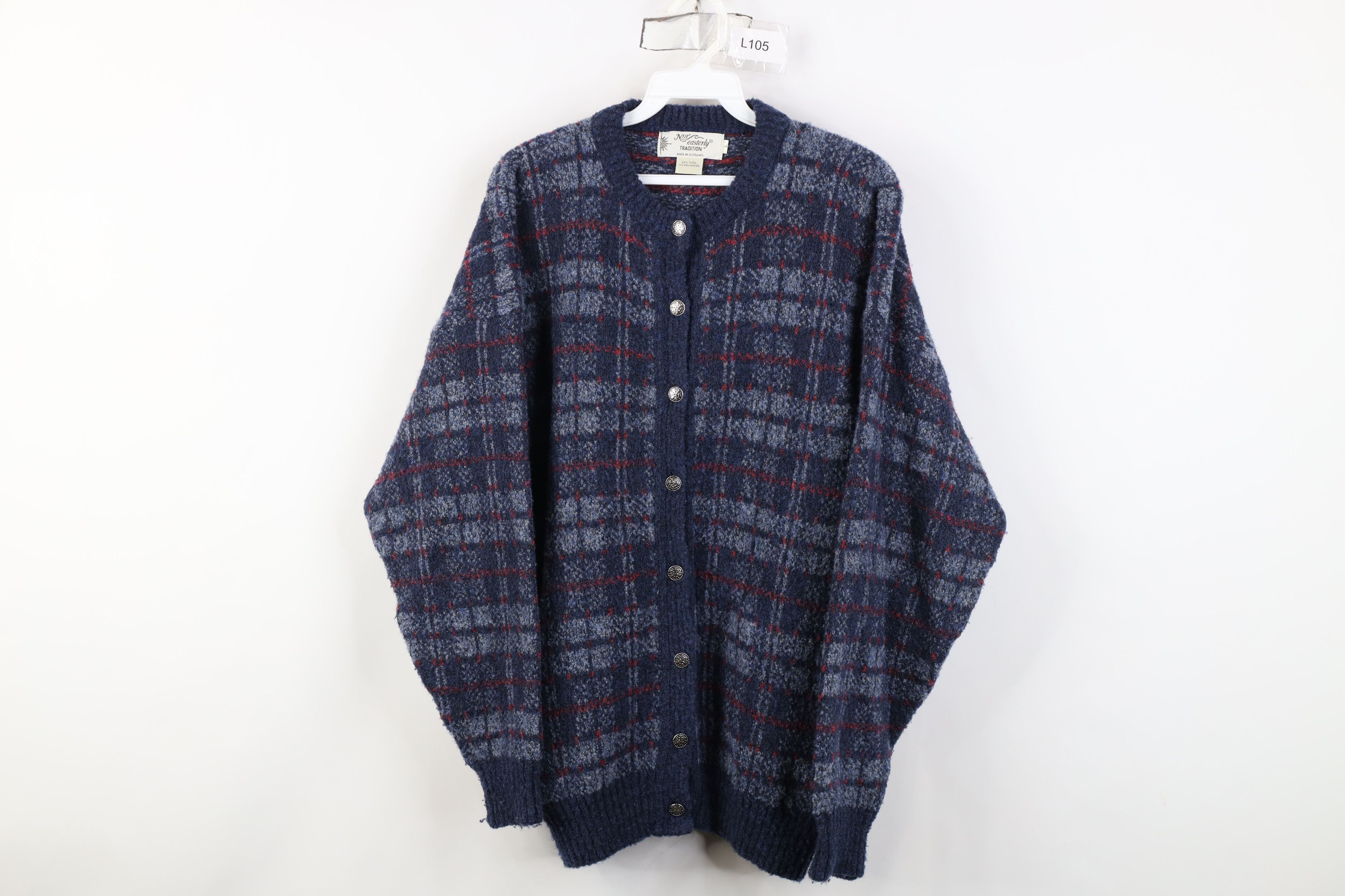 Vintage Vintage 90s Streetwear Wool Blend Cardigan Sweater Blue Size L / US 10 / IT 46 - 1 Thumbnail