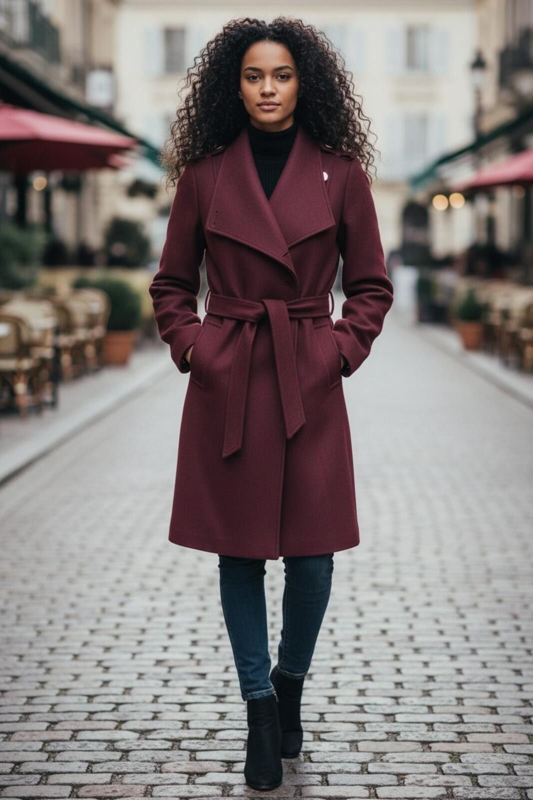 Guess GUESS Asymmetrical Belted Wool Walker Trench Coat Wine Size XS / US 0-2 / IT 36-38 - 1 Thumbnail