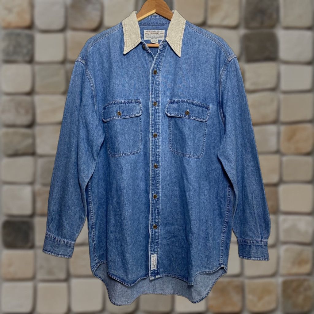 Abercrombie & Fitch VINTAGE Abercrombie & Fitch The Big Shirt Button-Up Denim Shirt Mens M 90s Blue Cotton Corduroy Collar Pockets Size US M / EU 48-50 / 2 - 1 Thumbnail