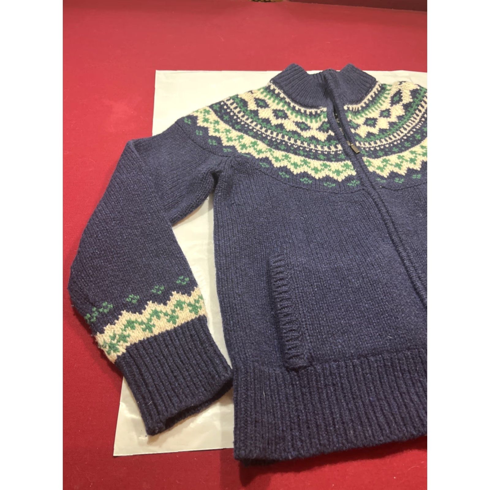 Vintage VINTAGE L.L.Bean Sweater Jacket Zip Arctic BLUE White Green Fair Isle Woman M Size M / US 6-8 / IT 42-44 - 4 Thumbnail