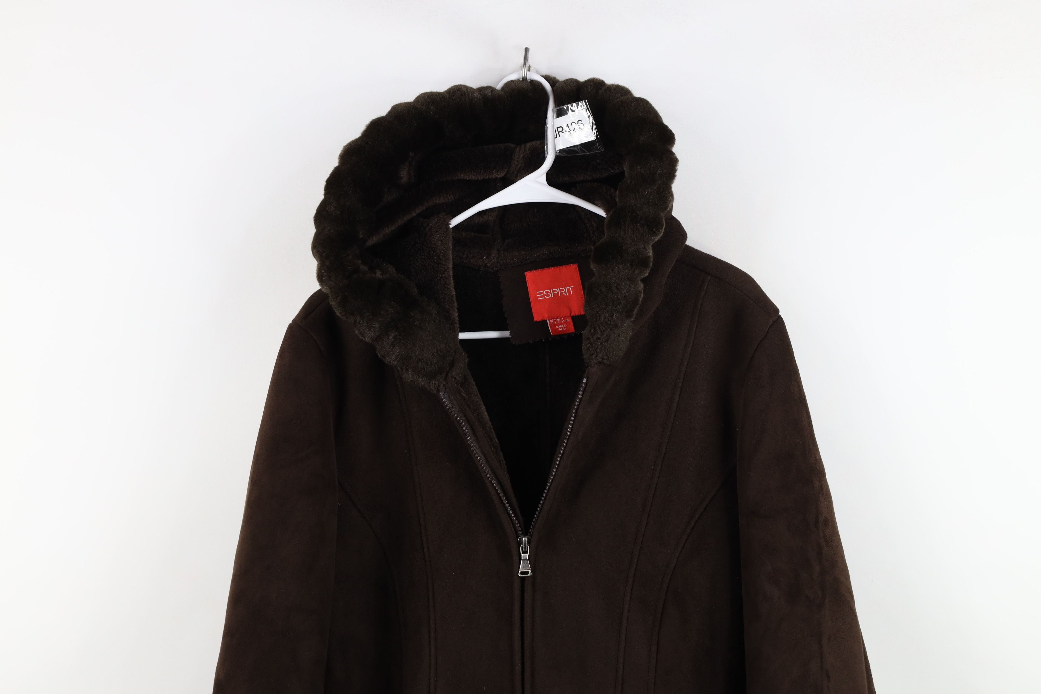 Esprit Vtg 90s Y2K Esprit Plush Penny Lane Hooded Jacket Brown Size L / US 10 / IT 46 - 2 Thumbnail